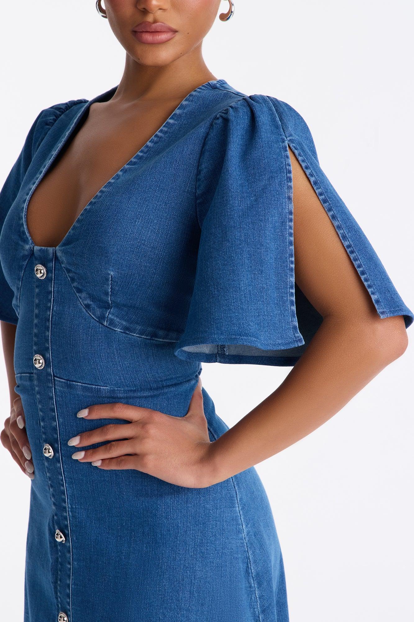 Aliza Denim Midi Dress - Medium Wash Female Product Image