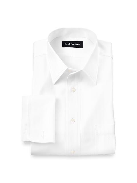 Non-Iron Cotton Herringbone Point Collar French Cuff Dress Shirt - White Product Image
