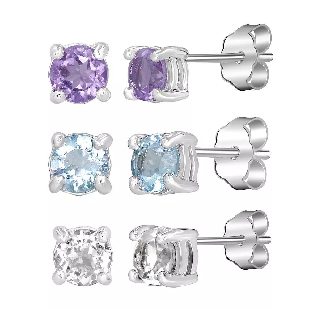 Gemistry Sterling Silver Round White Topaz & Topaz Earring Trio Set, Women's, Purple Blue Topaz Product Image