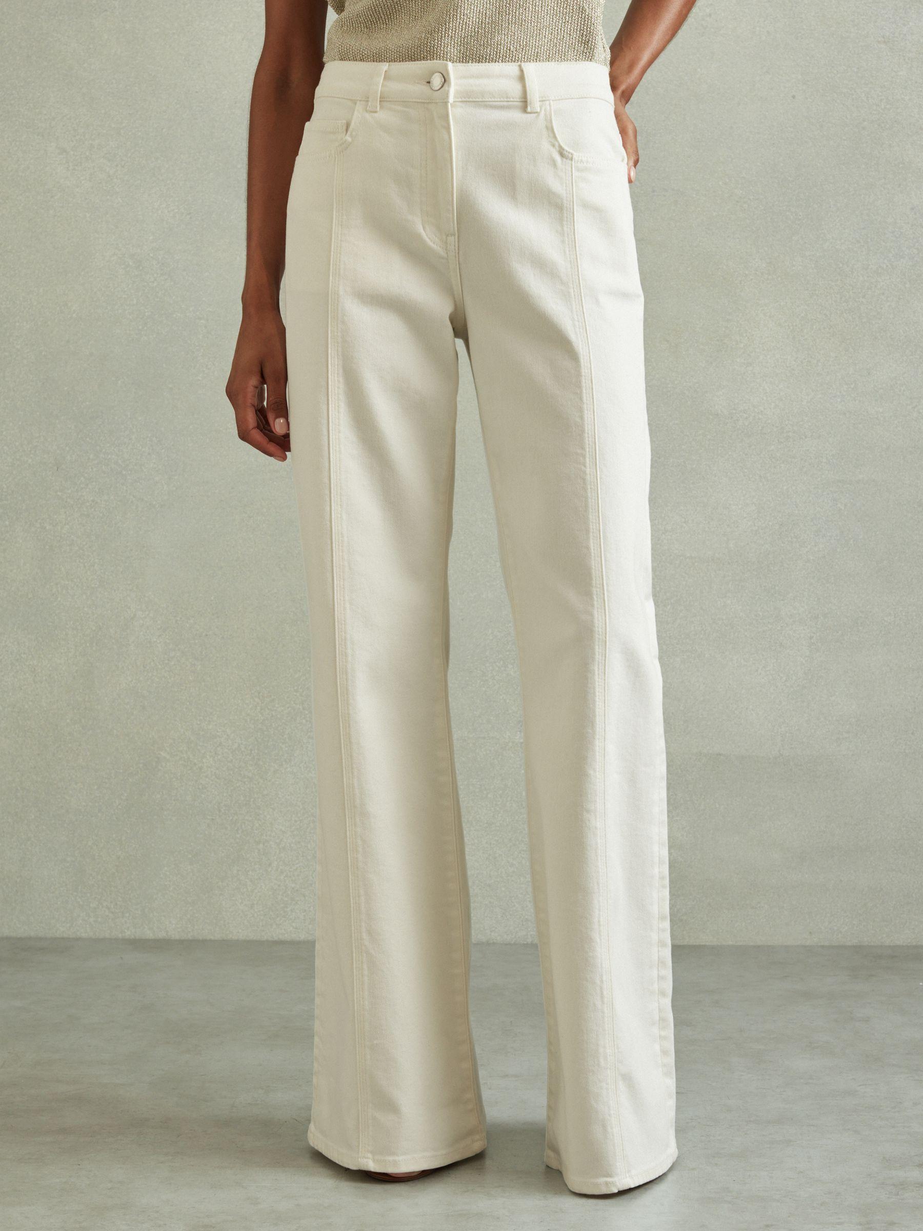 Petite Flared Front Seam Jeans in Ecru Product Image