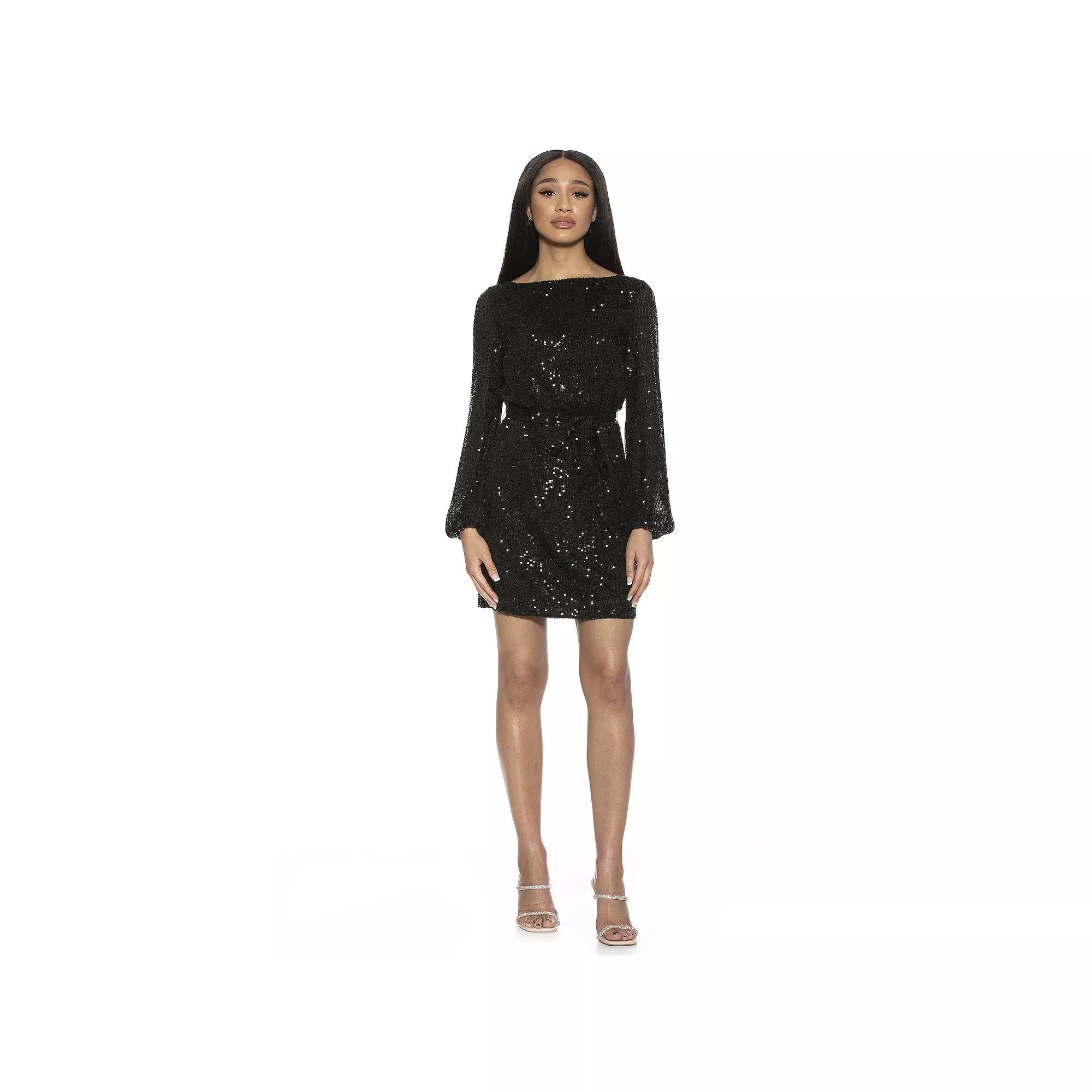 Women's ALEXIA ADMOR Val Sequin Shift Dress, Size: Large, Black Product Image