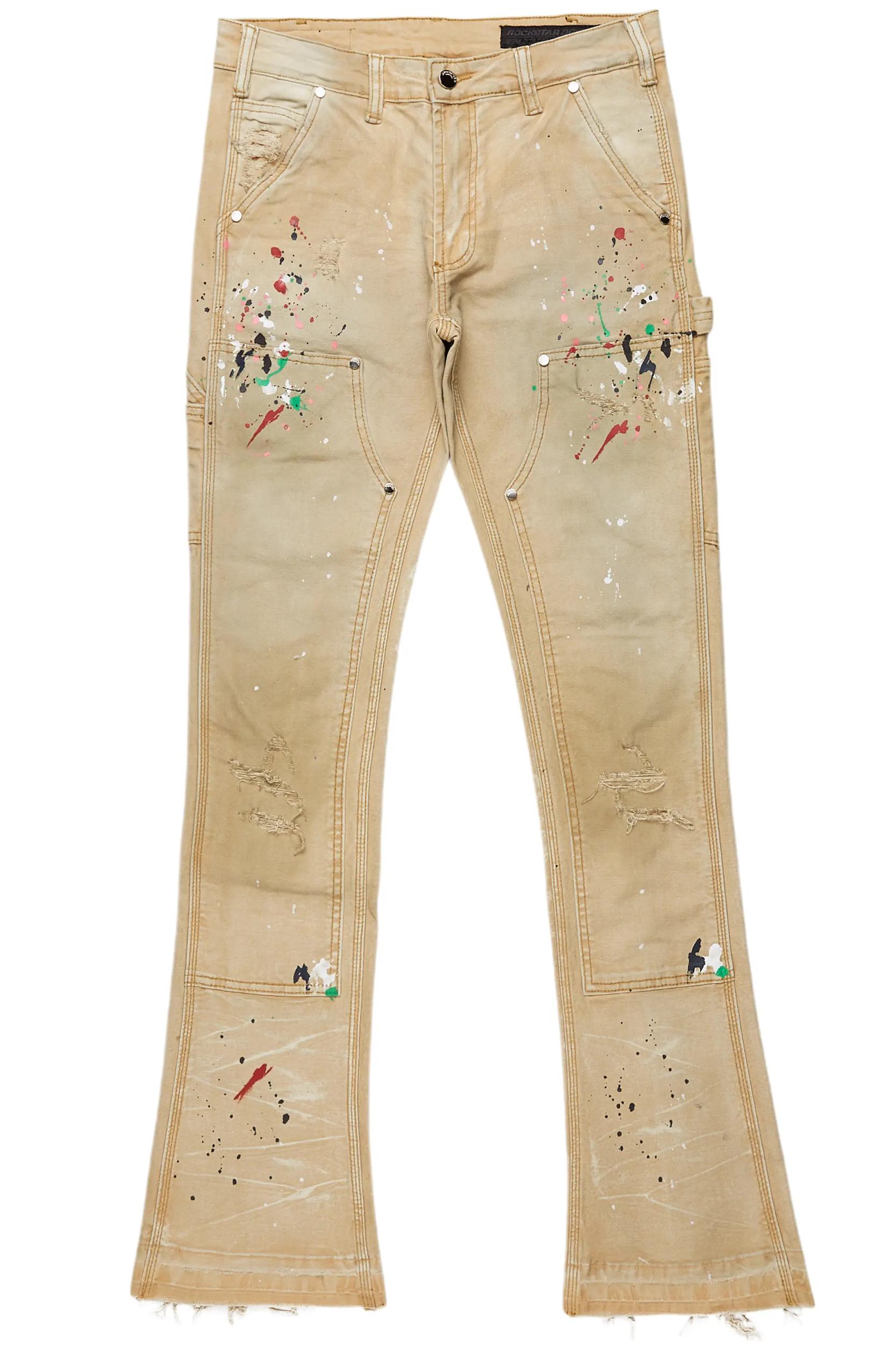 Zoticus Beige Stacked Flare Jean Male Product Image