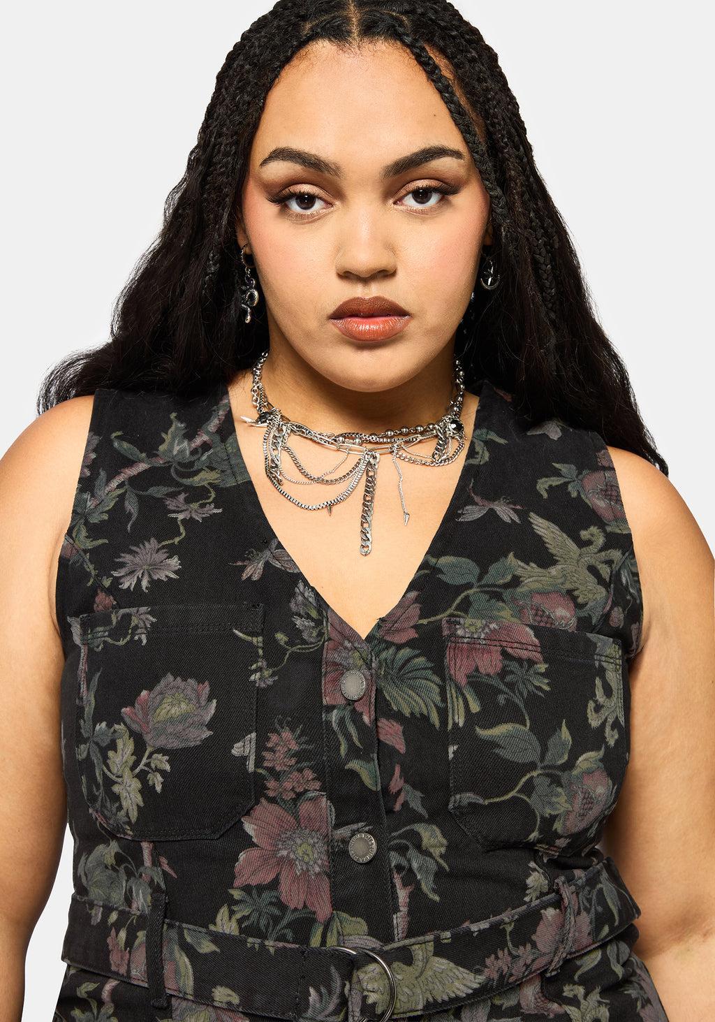 Poison Eden Print Denim Midi Dress Product Image