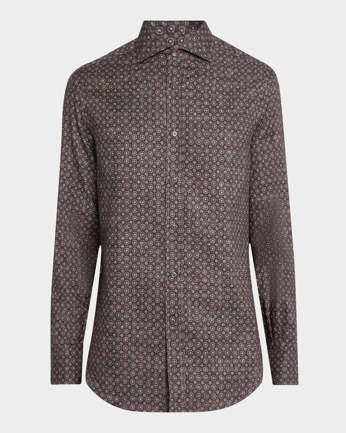 Men's Cotton Geometric Casual Button-Down Shirt Product Image