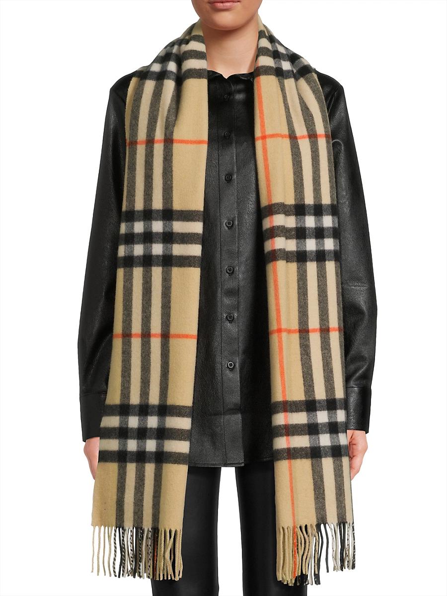 Womens Washed Giant Check Cashmere Scarf Product Image