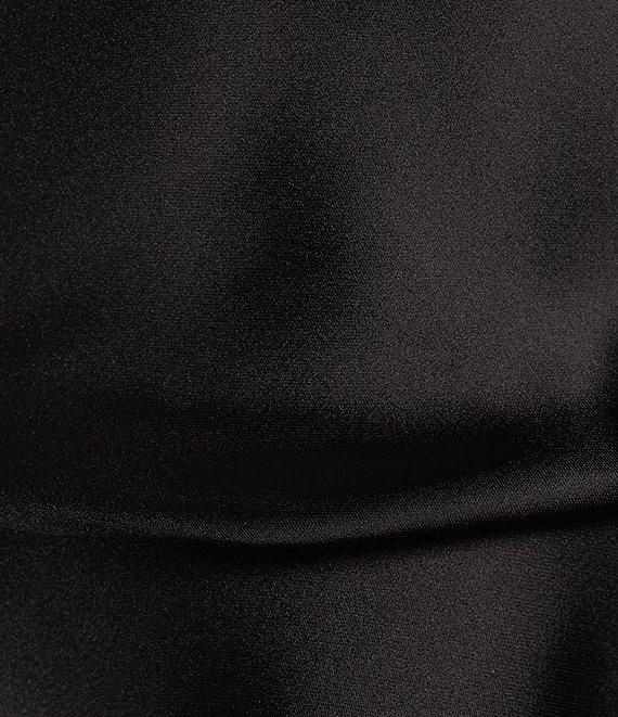 Honey and Rosie Satin Halter Deep V-Neck Tie Back Fit & Flare Dress Product Image