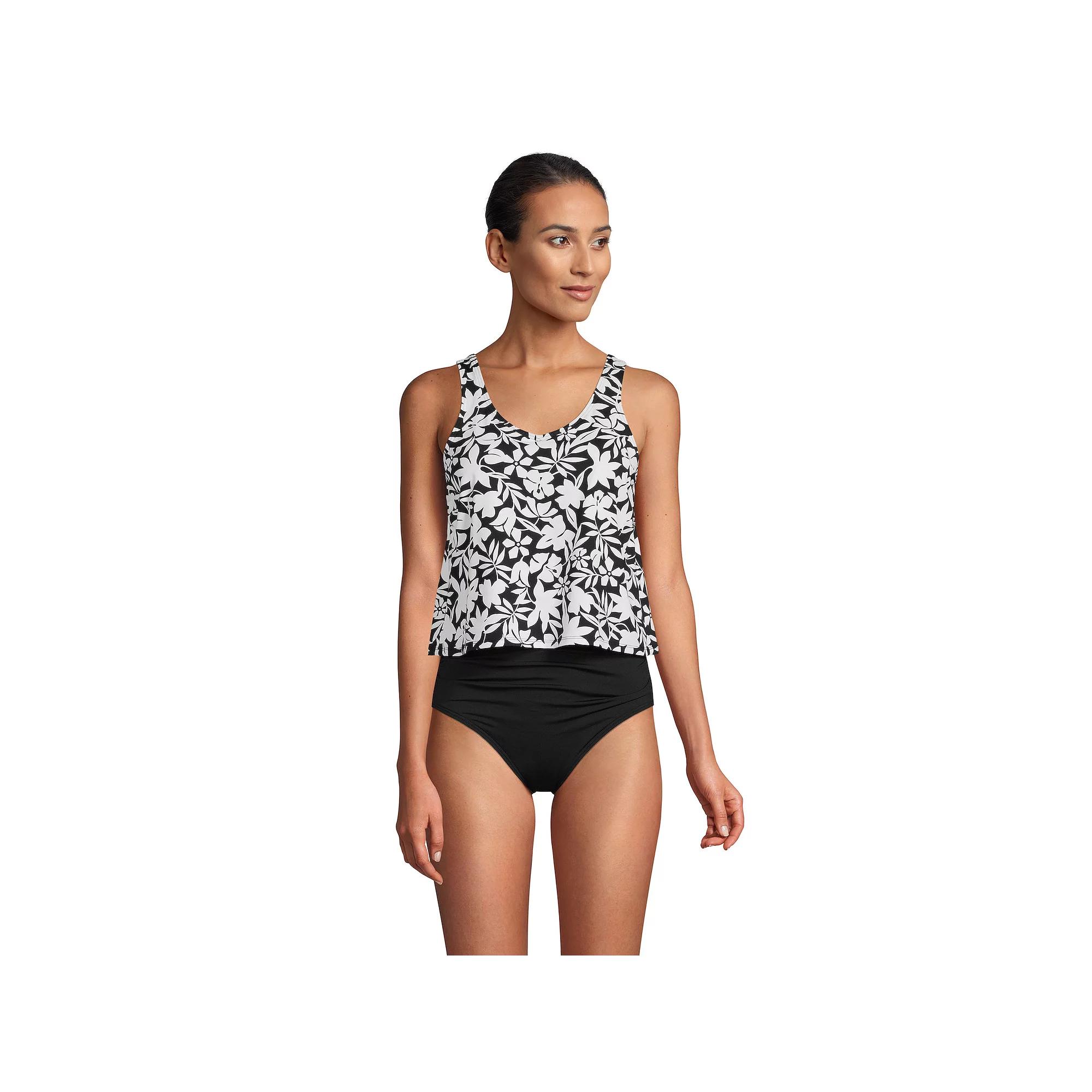 Women's Lands' End Chlorine Resistant V-neck One-Piece Fauxkini Swimsuit, Size: XS, Black Havana Floral Product Image