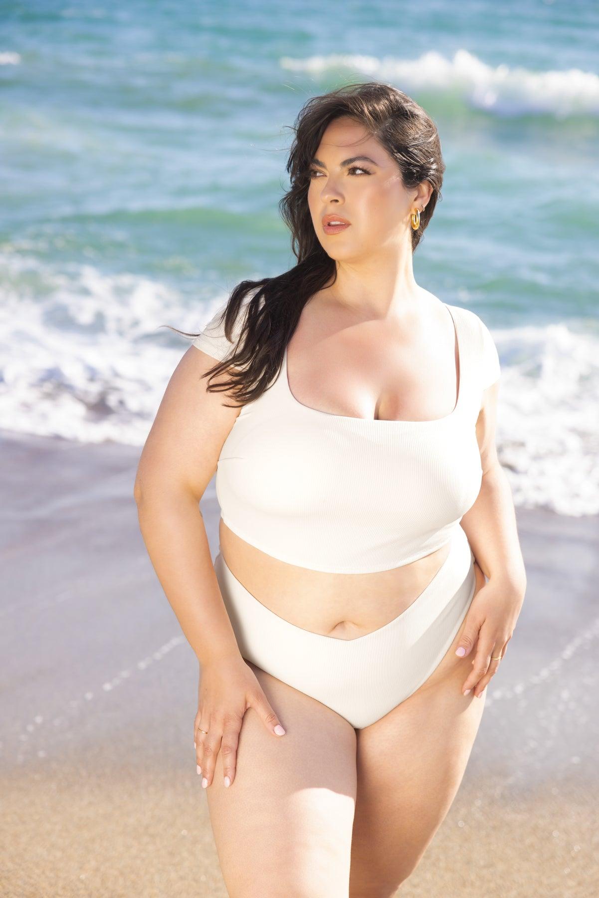 Low Tide Super Cheeky Bikini Bottom - Cream Rib Product Image