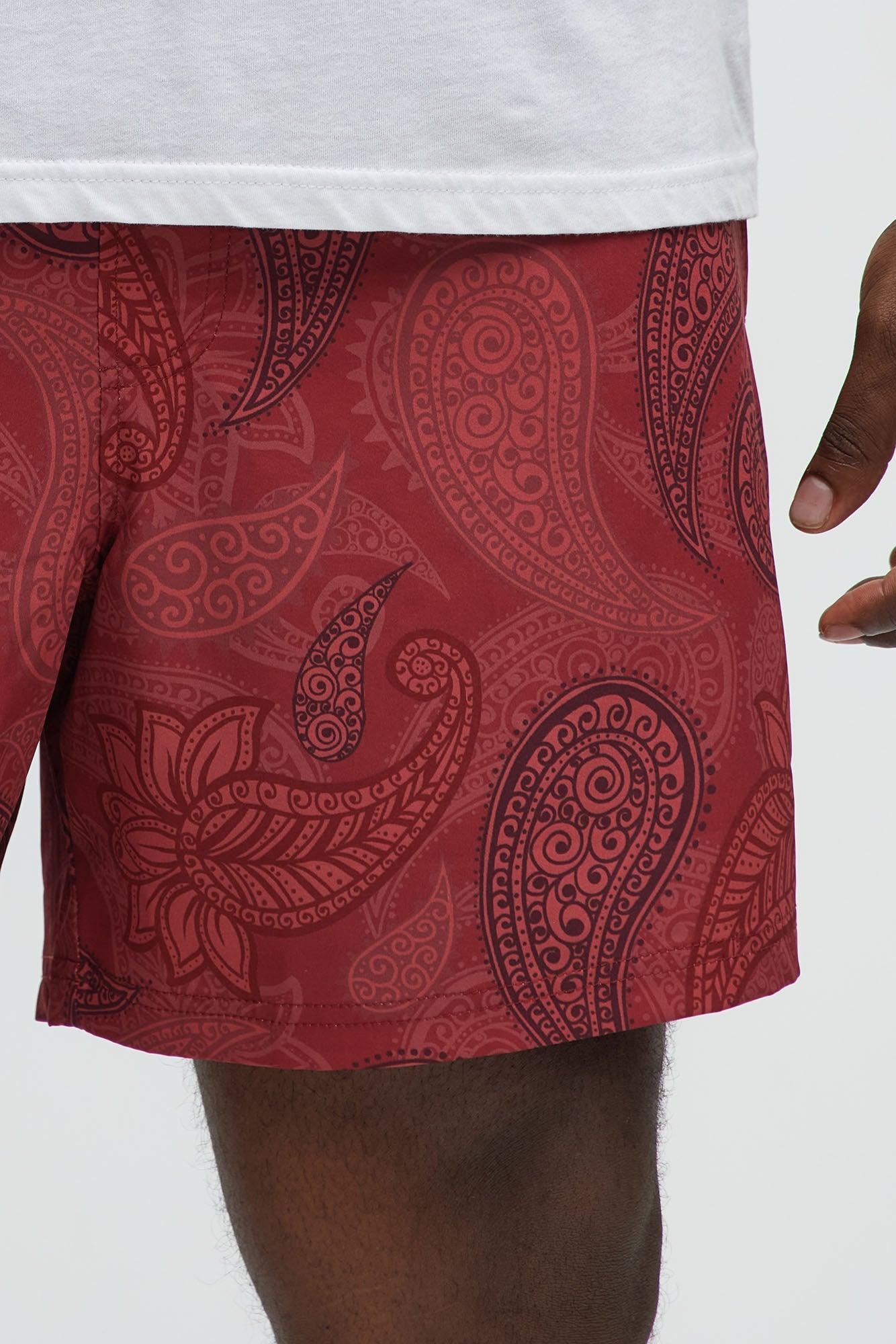 Retro Paisley Printed Swim Classic Trunk - Burgundy Male Product Image