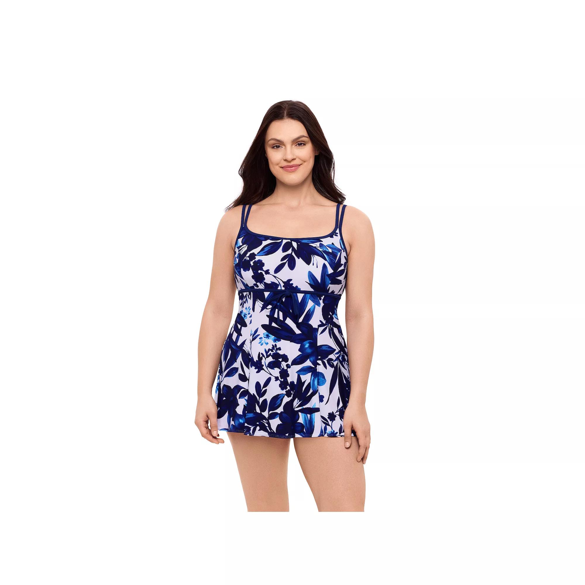 Women's Great Lengths Bow Princess Seam Swimdress One-Piece Swimsuit, Size: 10, Black Floral Product Image