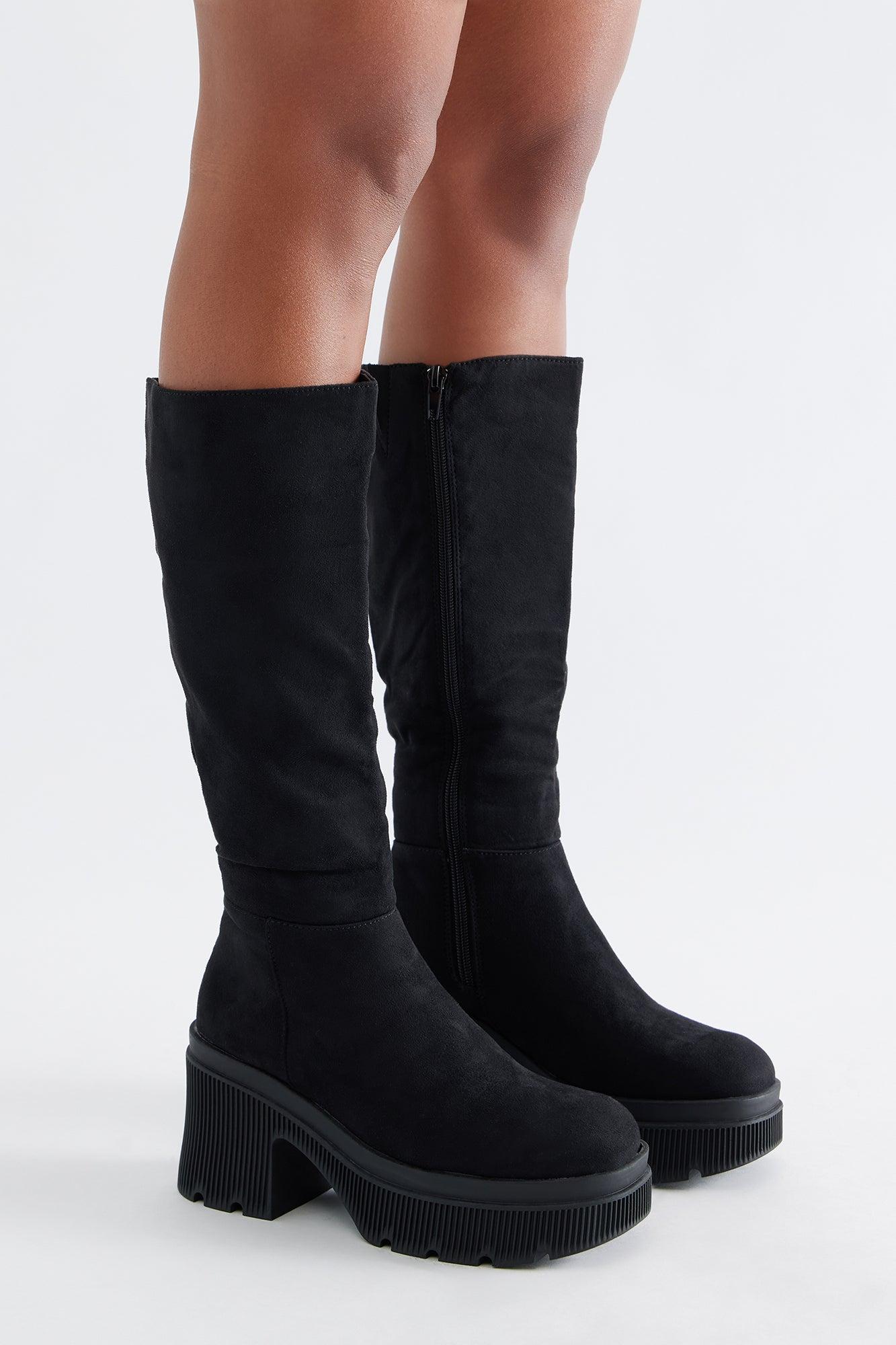 Attached Faux Suede Boots - Black Female Product Image