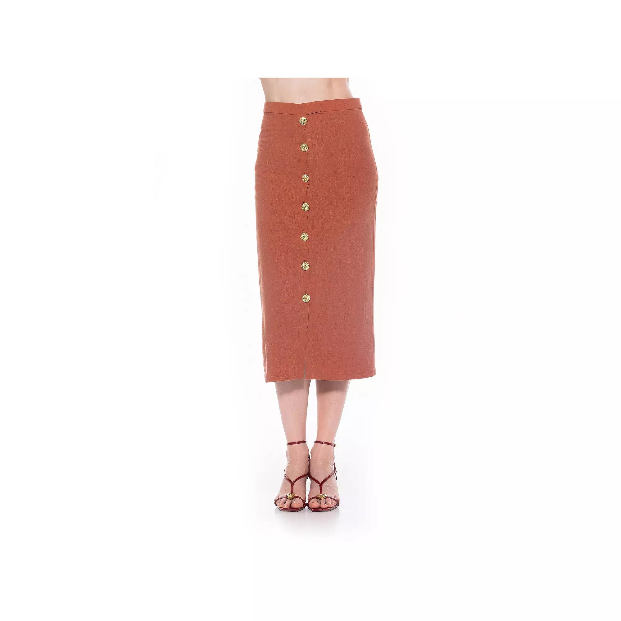 Women's ALEXIA ADMOR Front Button Down Midi Linen Skirt,  Product Image