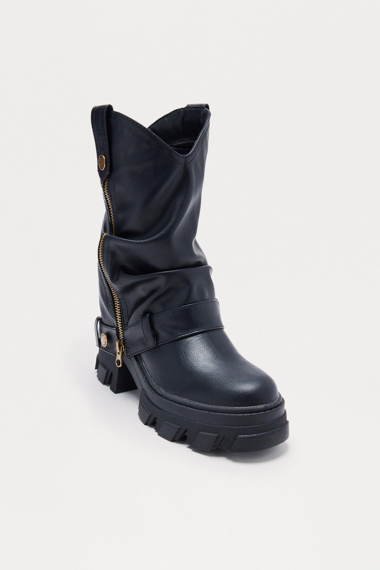 Brew Zipper Overlay Boots - Black Female Product Image