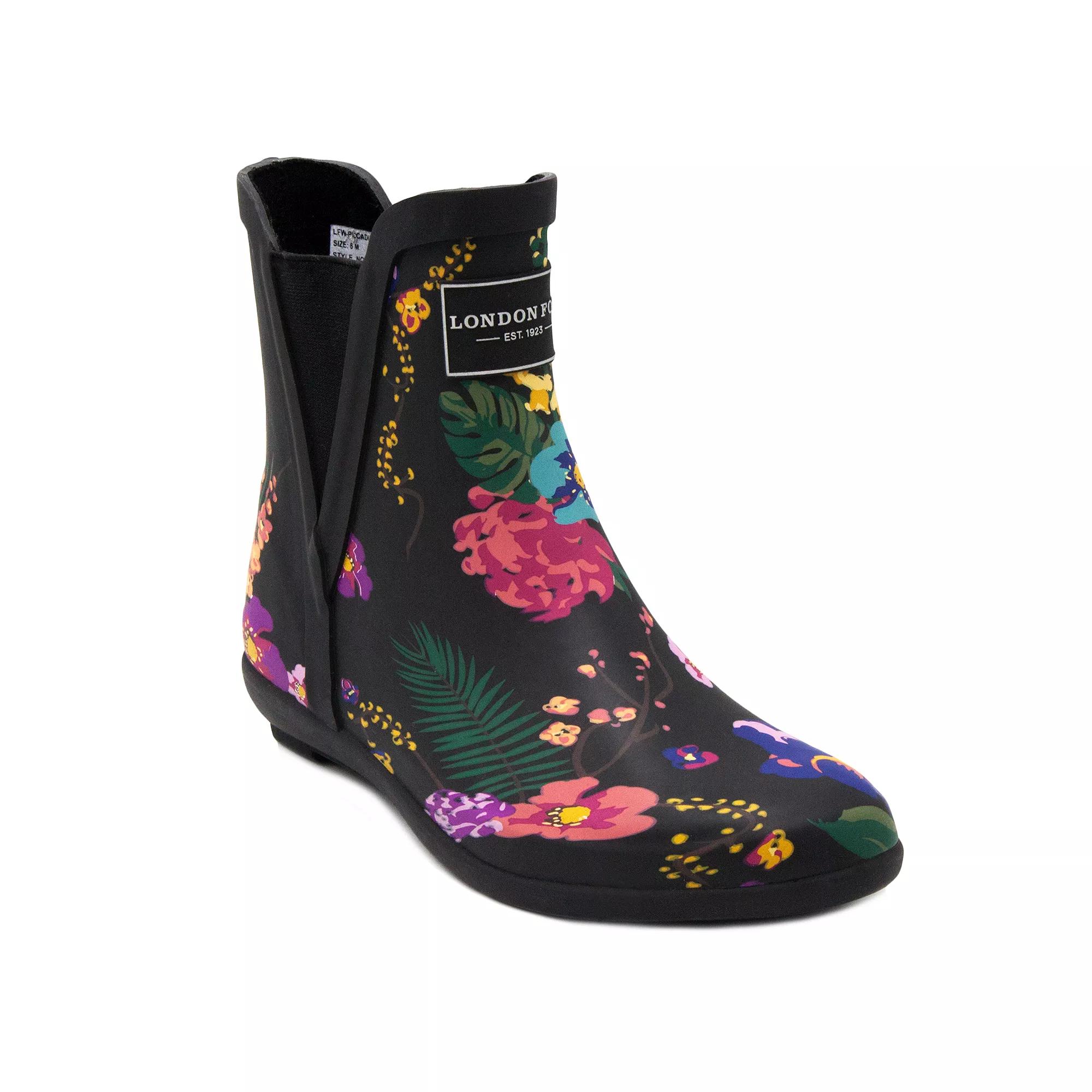 London Fog Piccadilly Women's Waterproof Rain Boots, Girl's, Size: 6, Black Floral Print Product Image