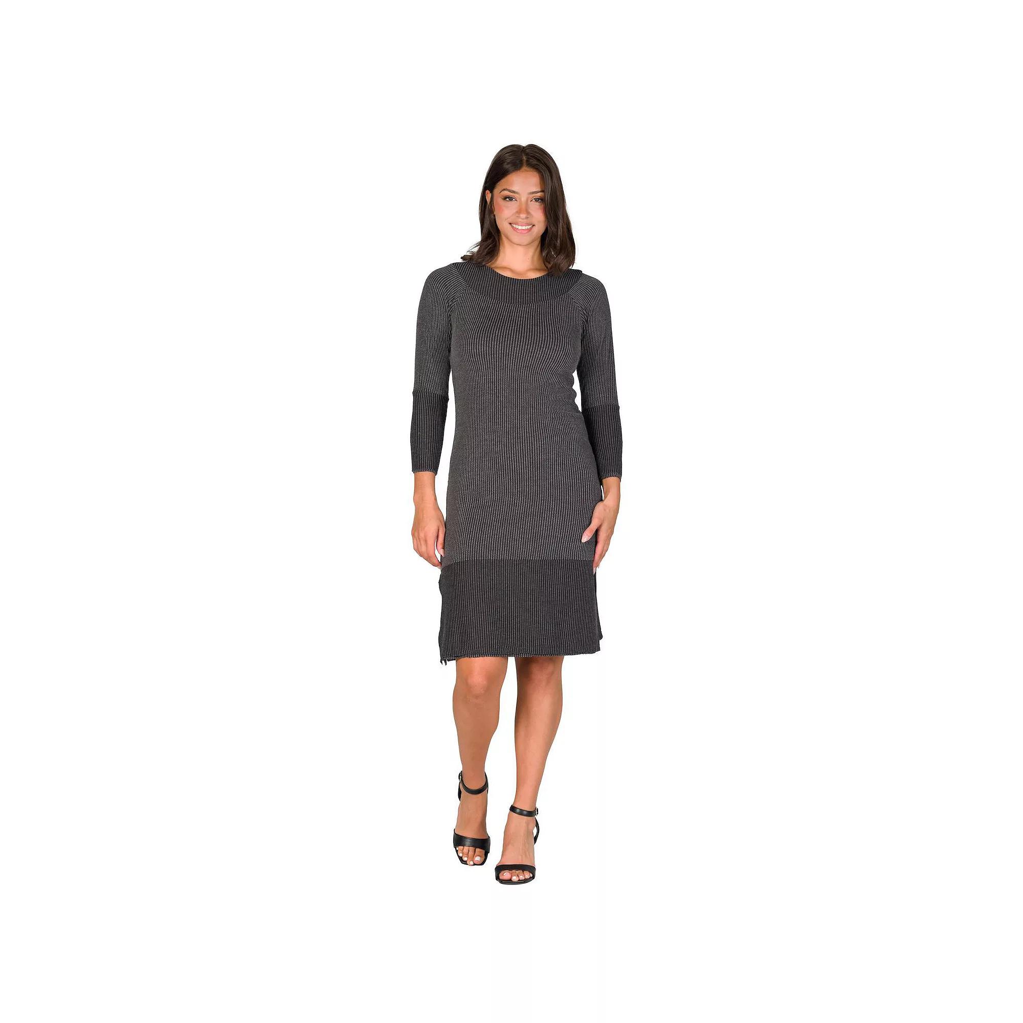 Women's 24Seven Comfort Apparel Ribbed Knit Long Sleeve Split Hem Sweater Dress, Size: XL, Black Product Image