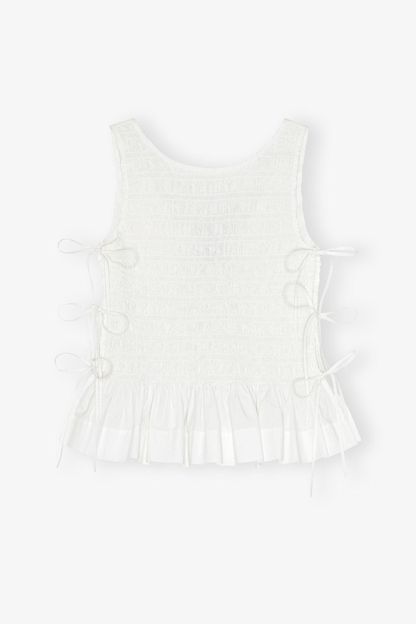 White Cotton Smock Tie Top Product Image