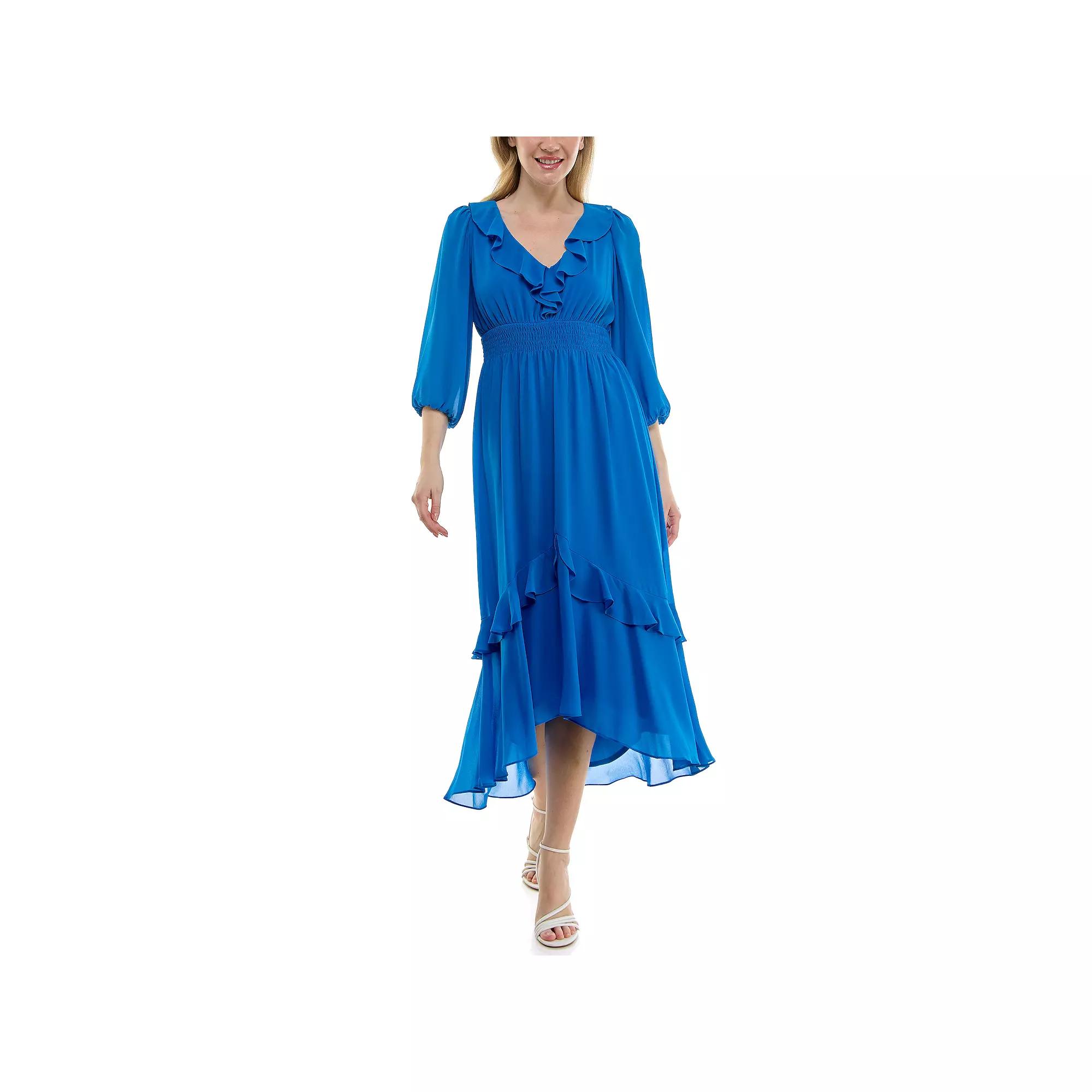 Women's Maison Tara Ruffle Neckline Smocked Waist Midi Dress,  Product Image