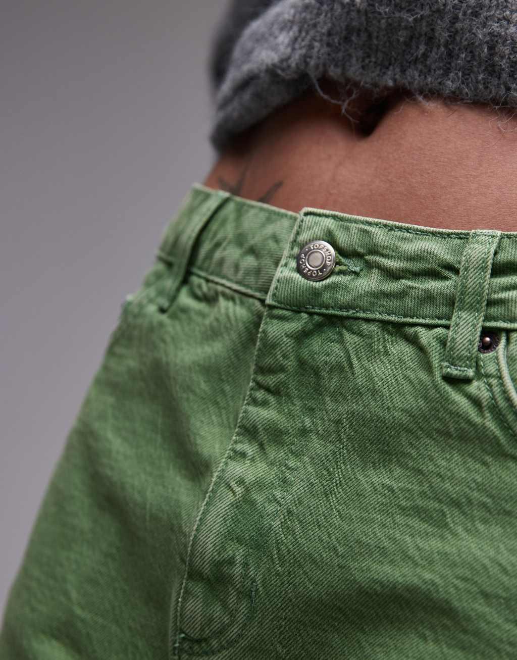 Topshop denim mini pelmet skirt in green Product Image