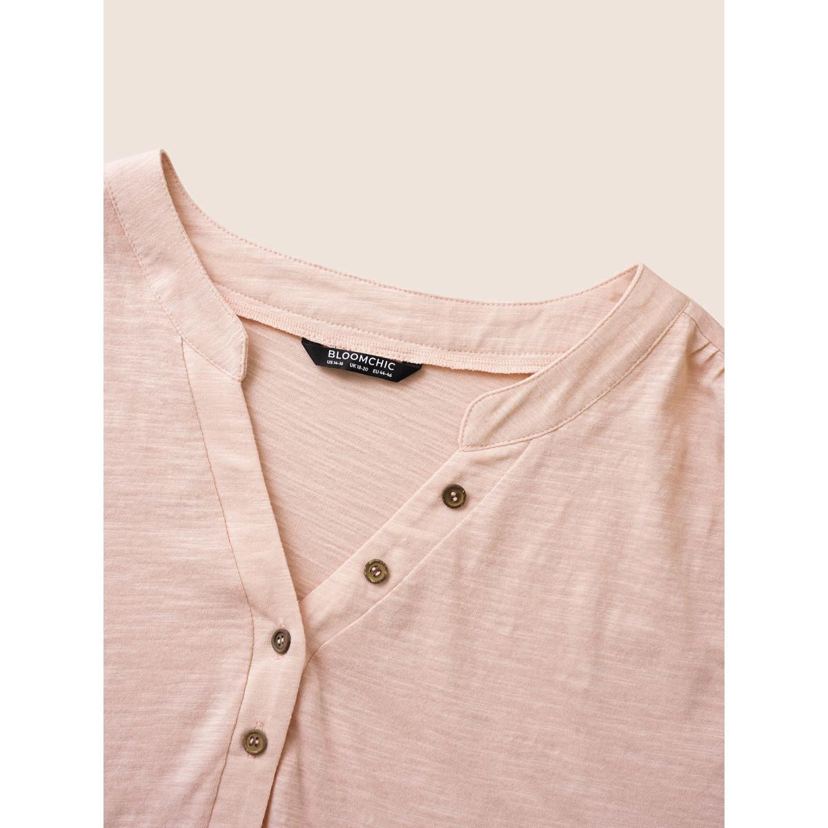 Plus Size Cotton Solid Notched Dolman Sleeve T-shirt Crepe Women Casual Non Plain Notched collar Everyday T-shirts BloomChic 12/L Product Image