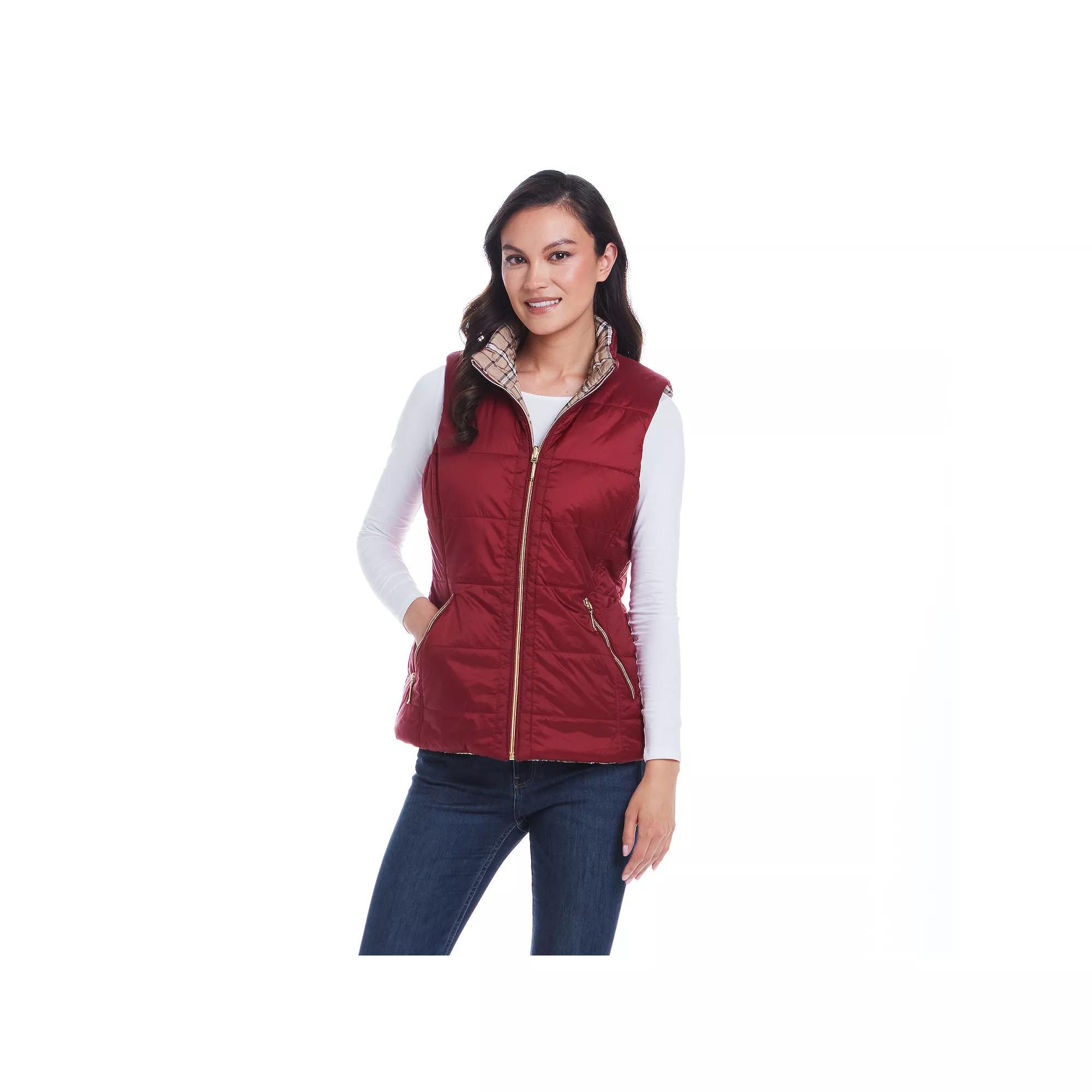 Women's Weathercast Reversible Plaid Quilted Vest, Size: Medium, Red Pepper Product Image