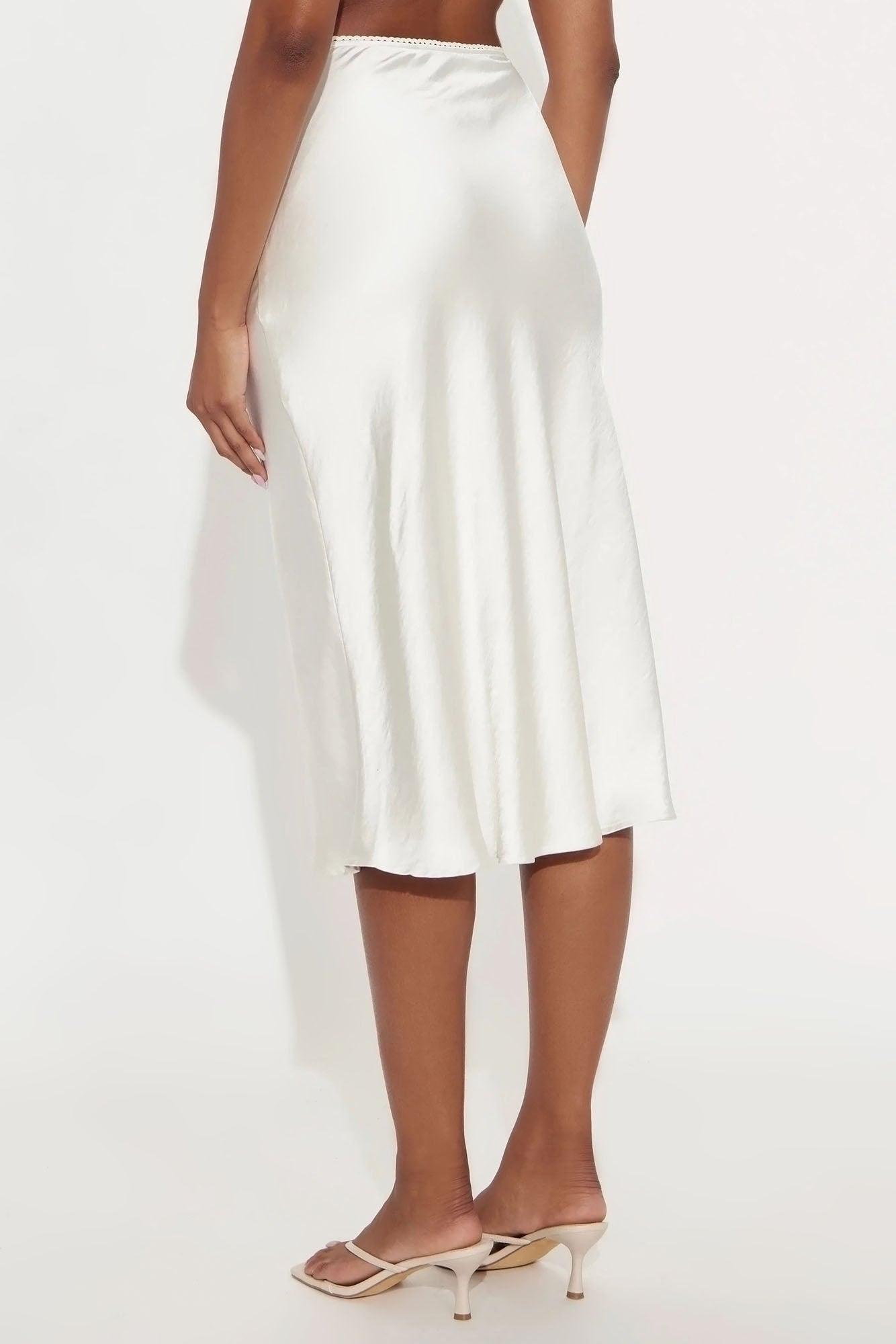 Sweet Feeling Satin Midi Skirt - Cream Female Product Image