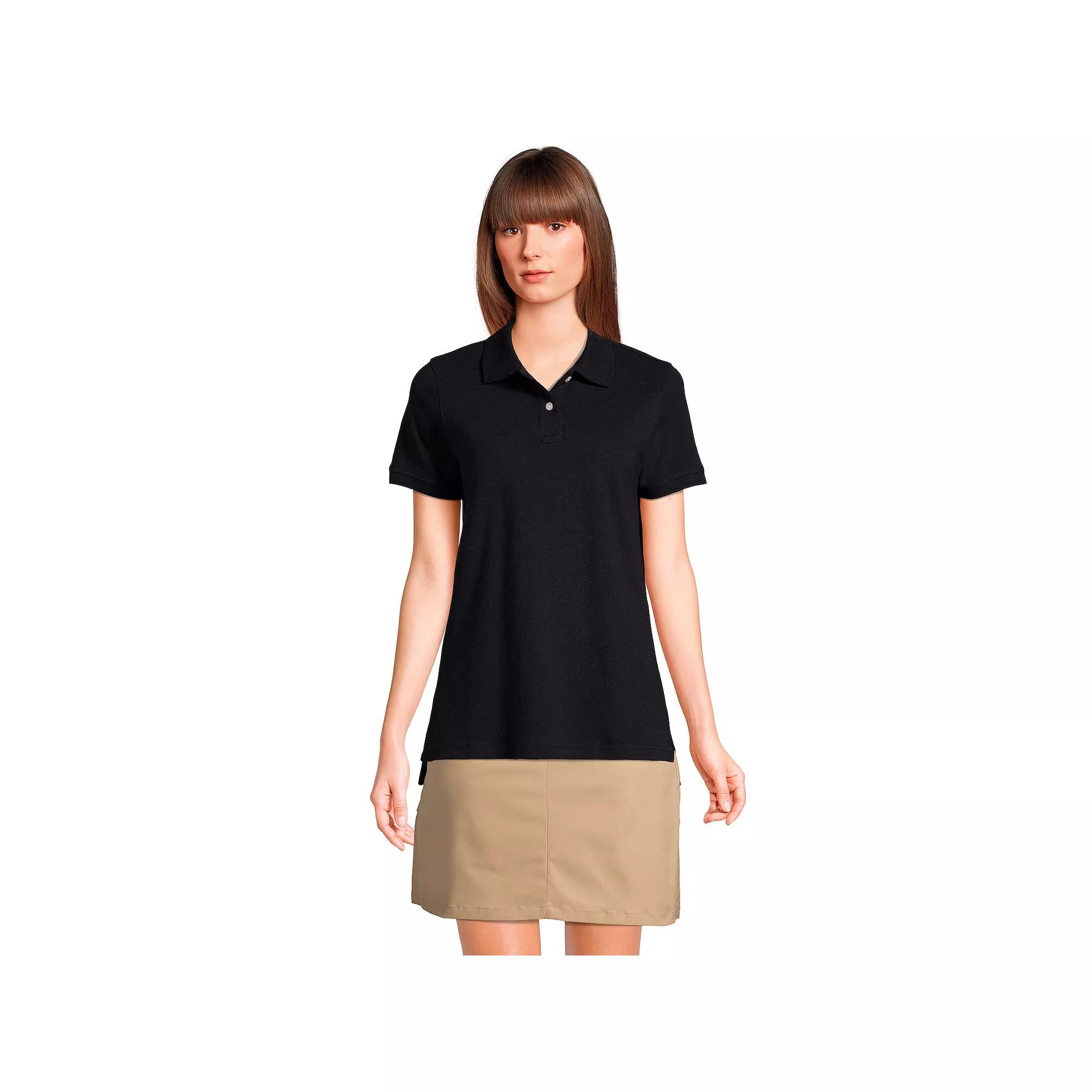 Womens Lands End School Uniform Short Sleeve Mesh Polo Shirt Classic Blue Product Image