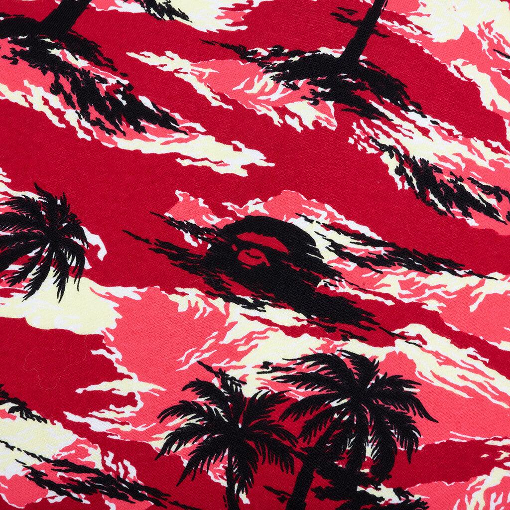 Palm Tree Camo Relaxed Fit Shark Full Zip Hoodie - Red Male Product Image