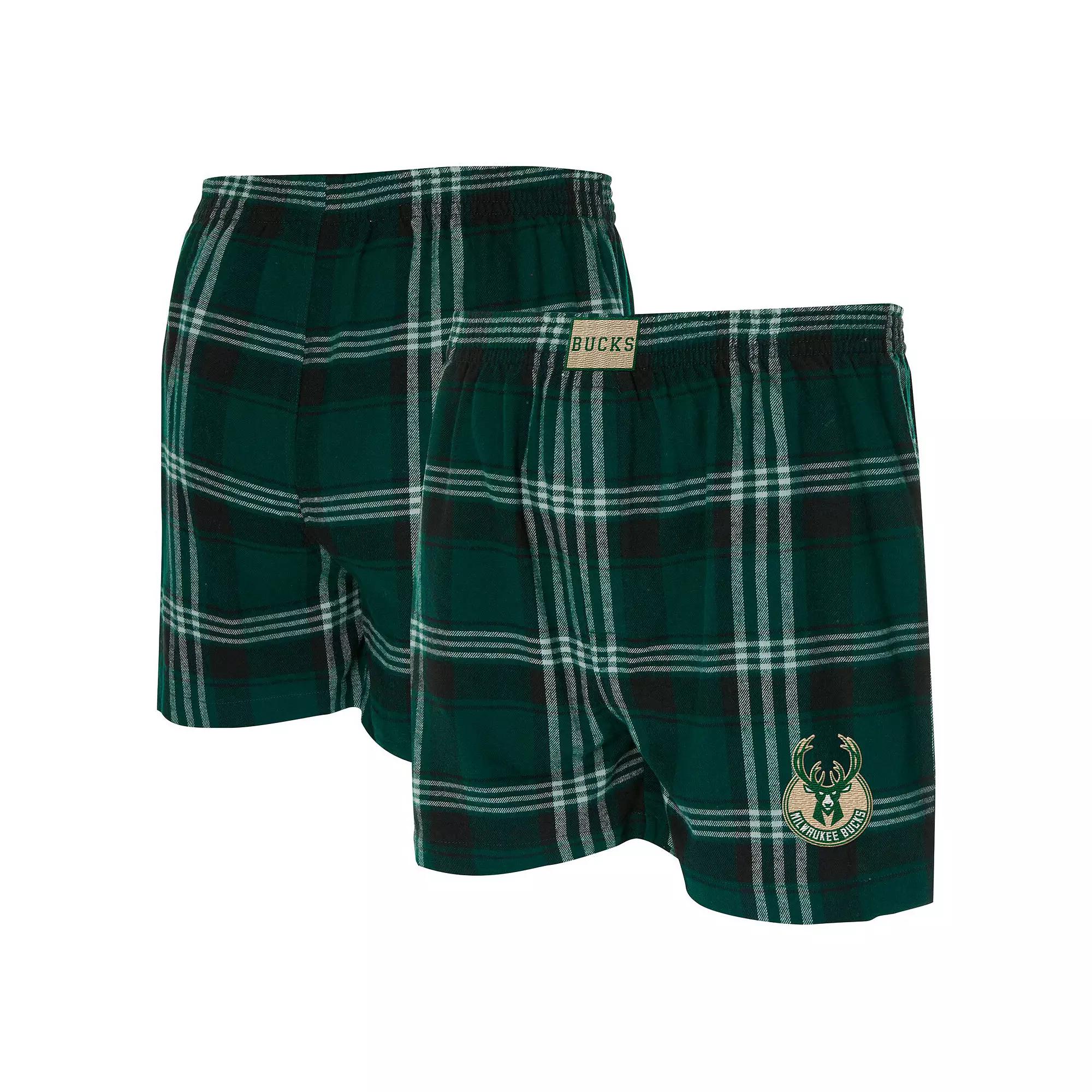 Men's Concepts Sport Hunter Green Milwaukee Bucks Region Flannel Boxer Short,  Product Image