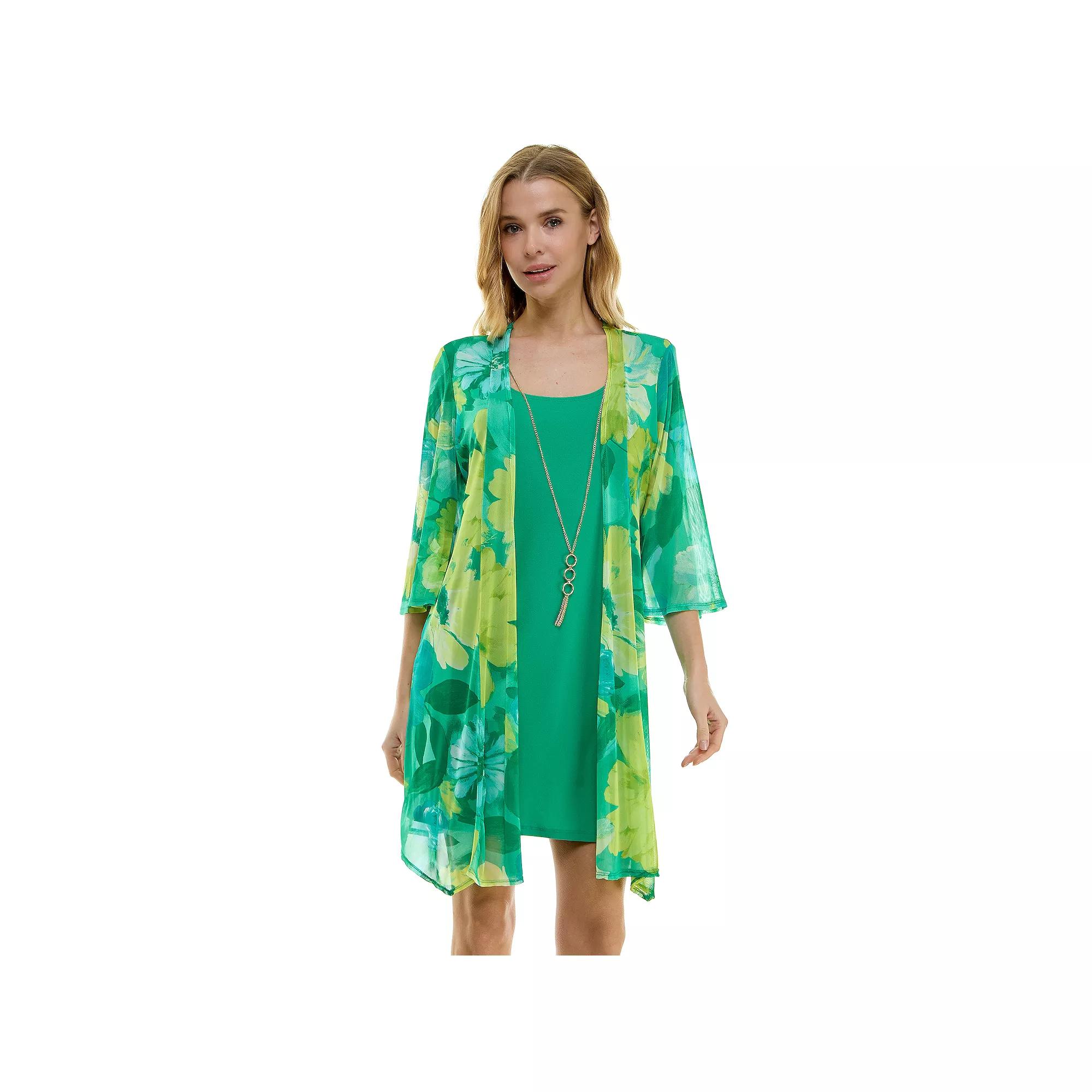 Women's Luxology 2-Piece Mesh Jacket & Dress Set, Size: Large, Green Yellow Lime Product Image