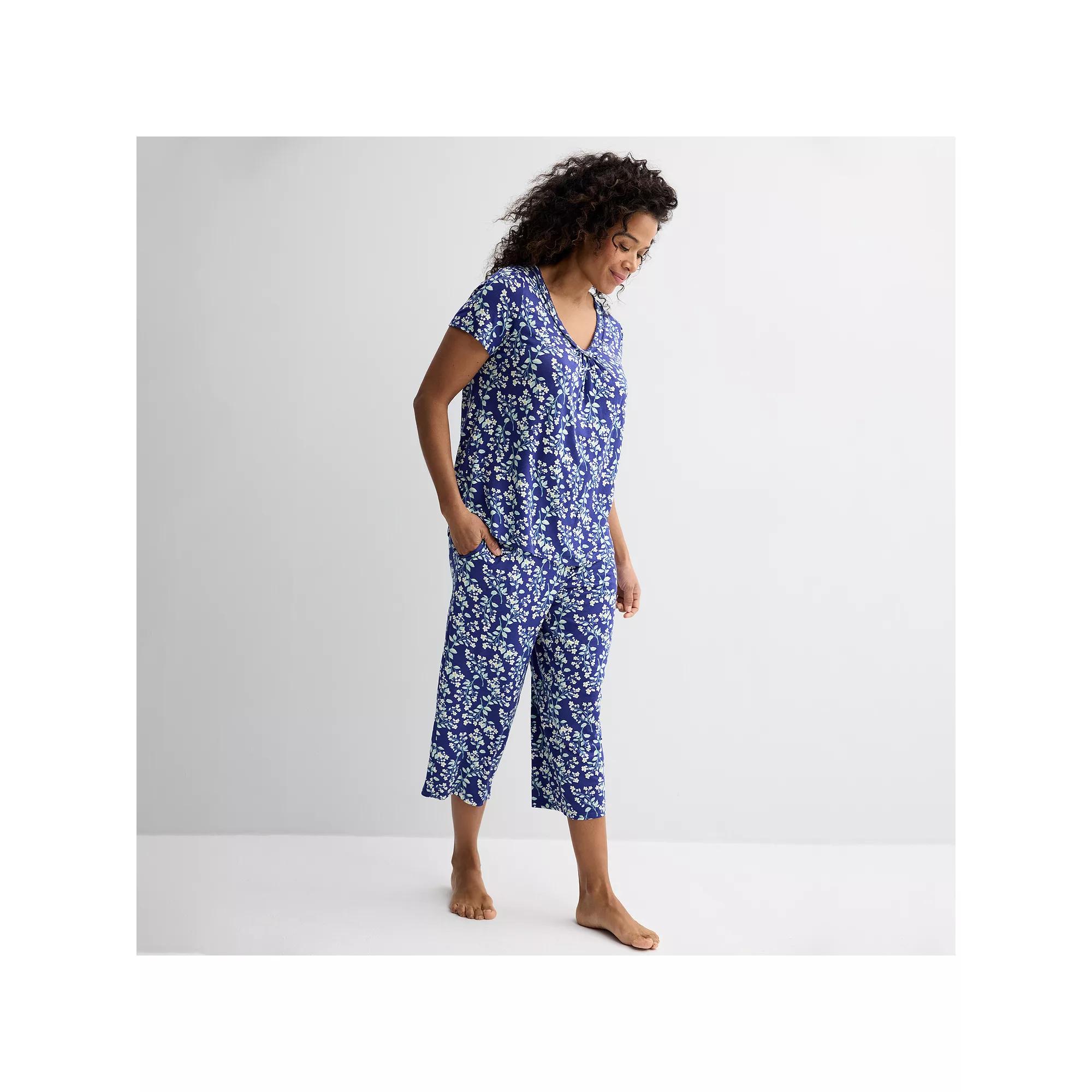 Women's Croft & Barrow® Print Short Sleeve Pajama Top & Pajama Pants Sleep Set, Size: Large, Tansy Floral Product Image