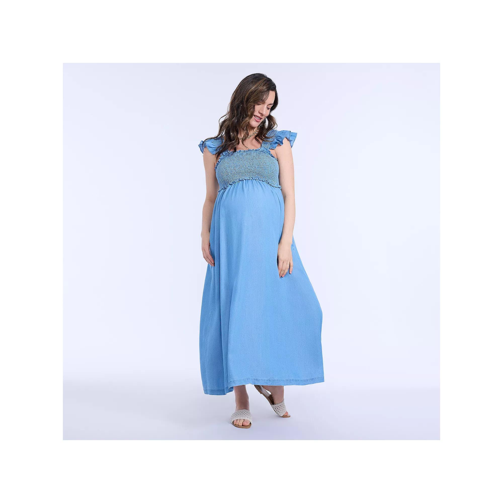 Maternity Motherhood® Sleeveless Ruffle Shoulder Smocked Dress, Women's,  Product Image