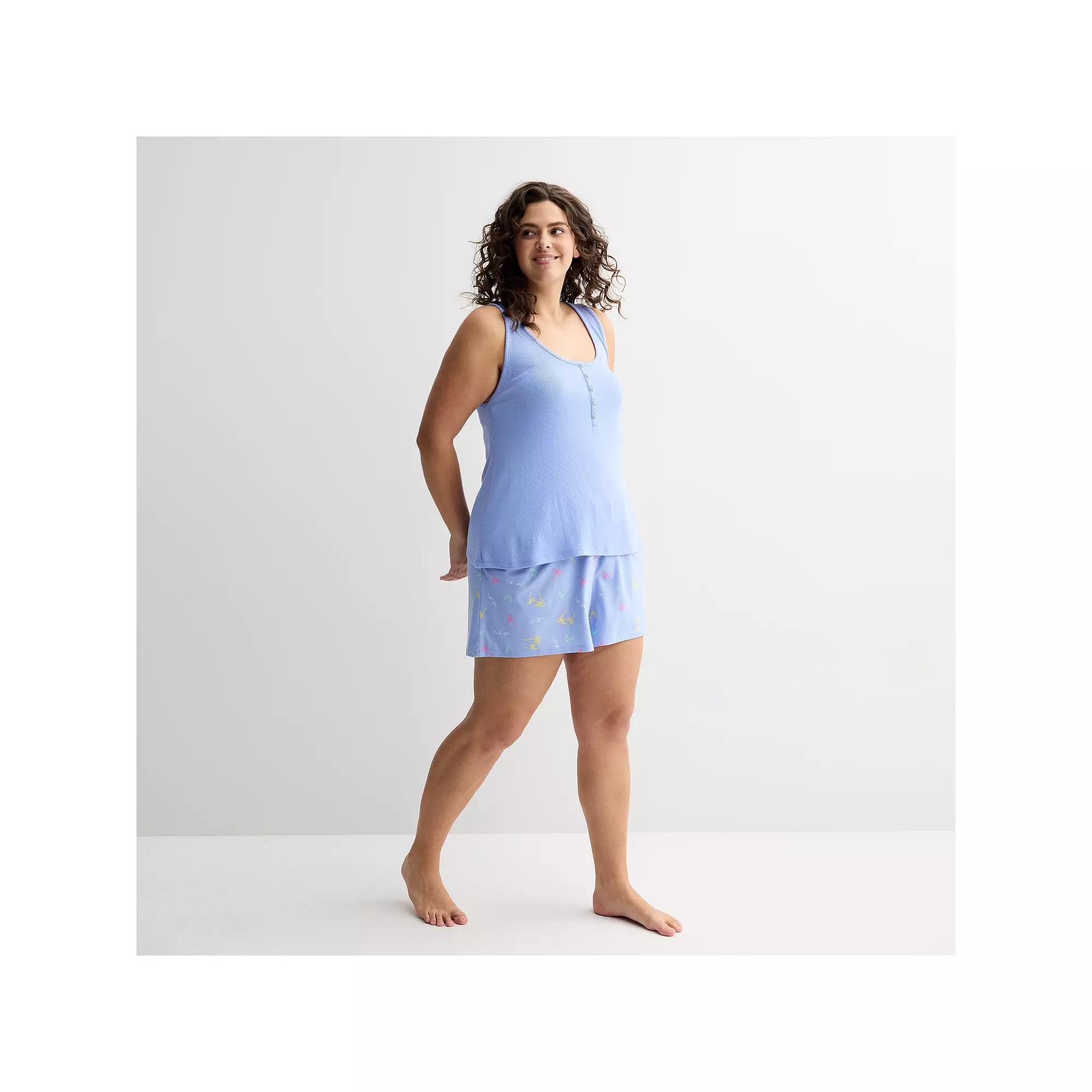 Plus Size Sonoma Goods For Life® 2-pc. Pajama Tank Top & Pajama Shorts Set, Women's, Size: 3XL, Blue Palm Tree Product Image
