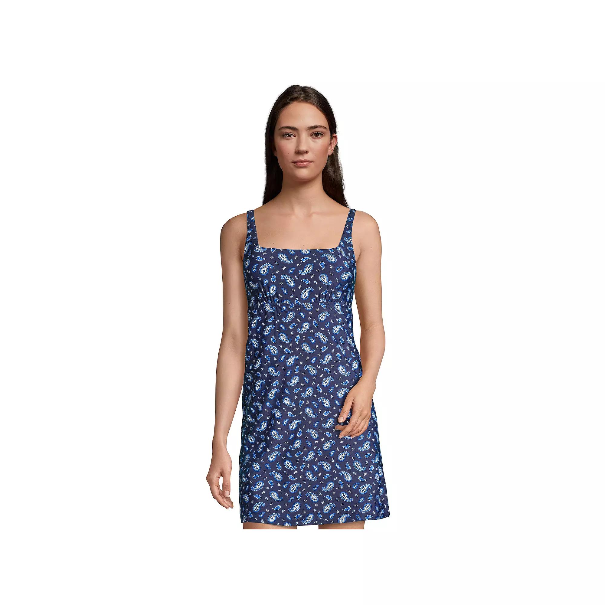 Women's Lands' End Tummy Control UPF 50 Squareneck One-Piece Swim Dress,  Product Image