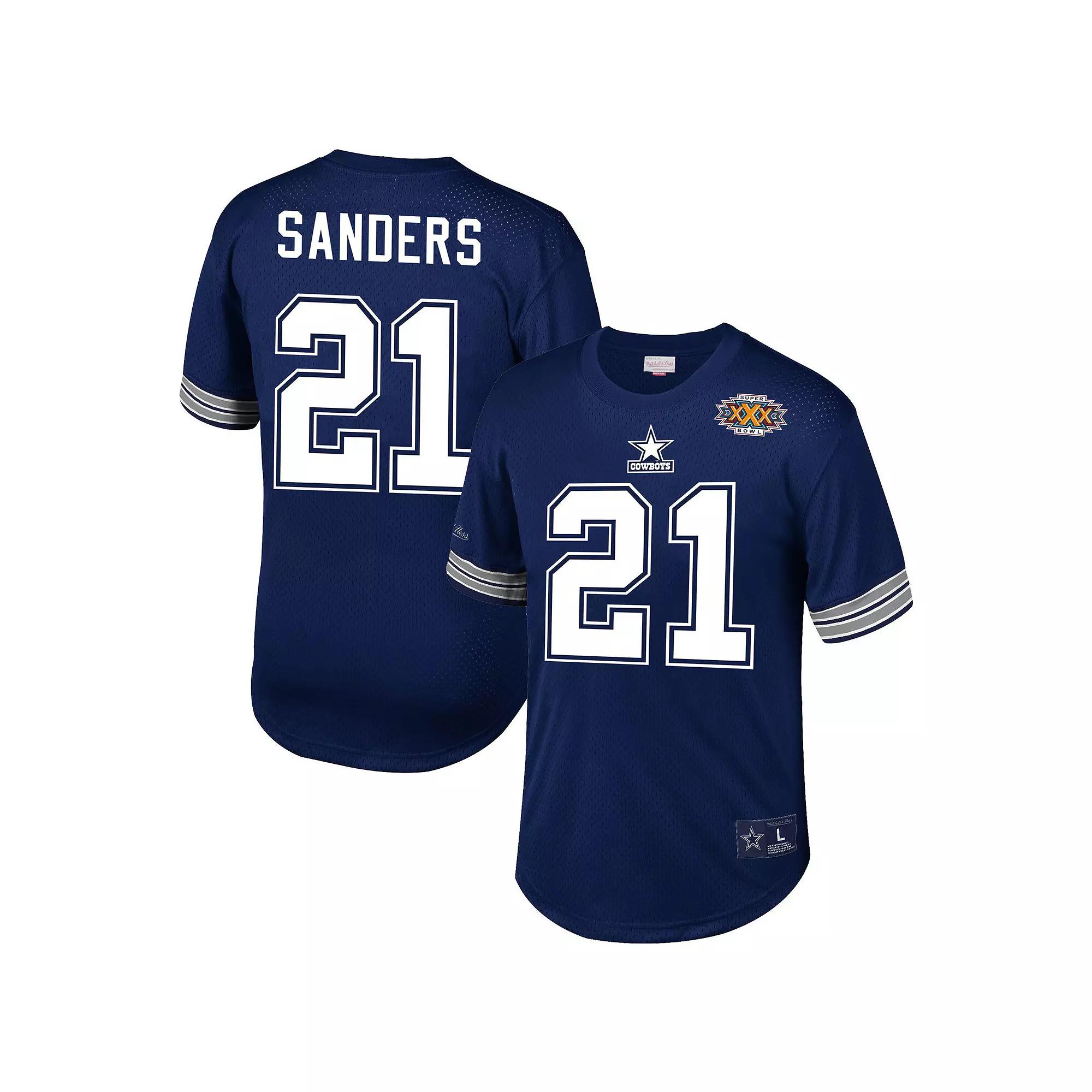 Men's Mitchell & Ness Deion Sanders Navy Dallas Cowboys Retired Player Name & Number Mesh Top,  Product Image
