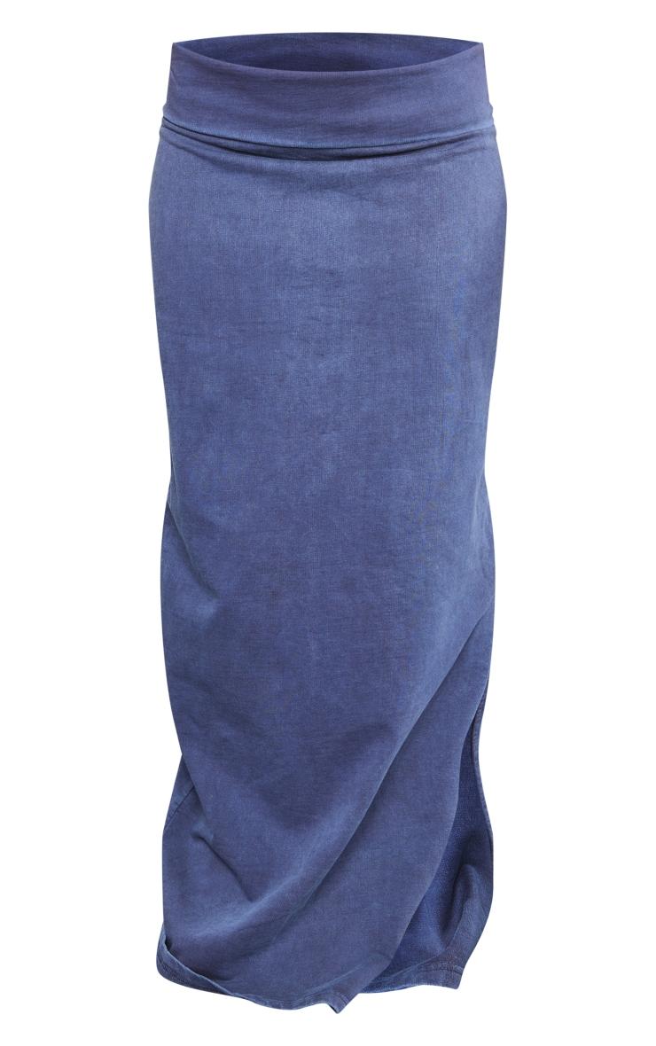 Blue Acid Wash Cotton Fold Over Maxi Skirt Product Image