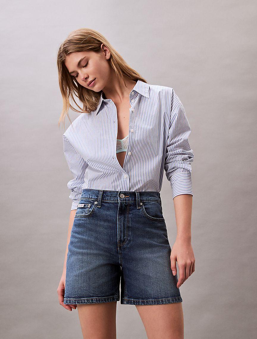 High Rise A-Line Denim Shorts Product Image