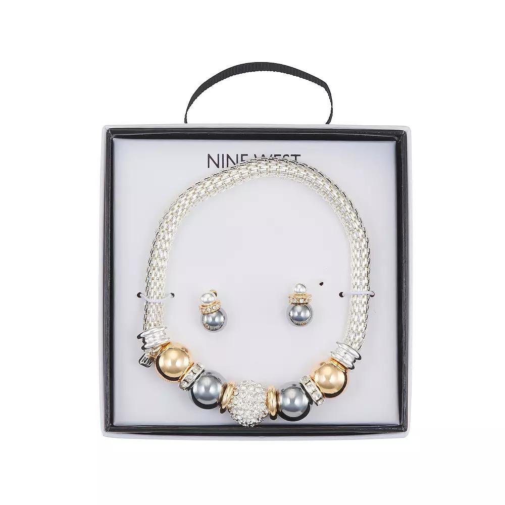 Nine West Tri-Tone Crystal Pave Ball Bracelet & Stud Earring Set, Women's, Multi Product Image