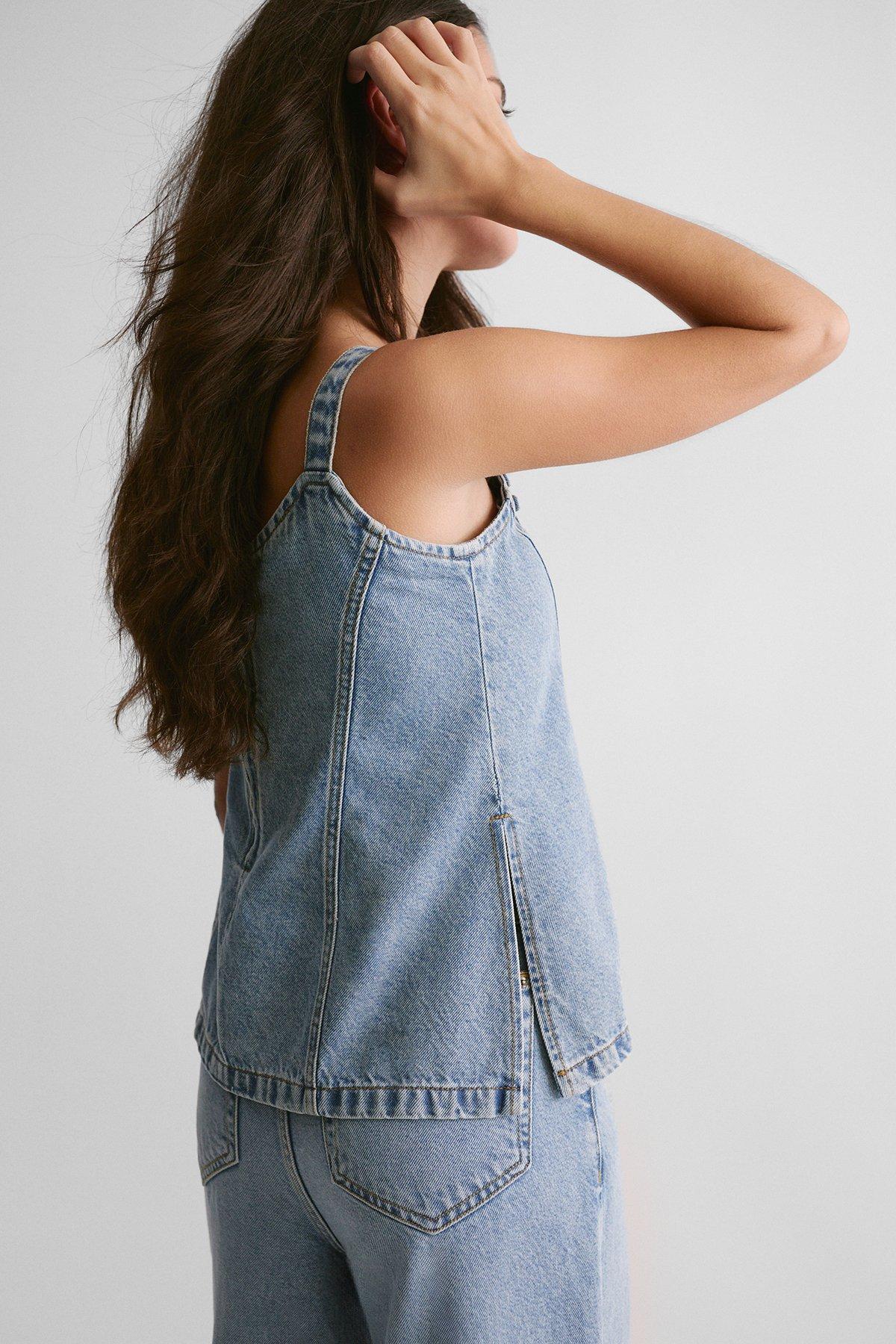 The Denim One Shoulder Top Product Image