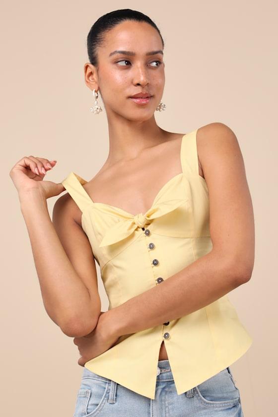 Earlene Light Yellow Tie-Front Button-Up Tank Top Product Image