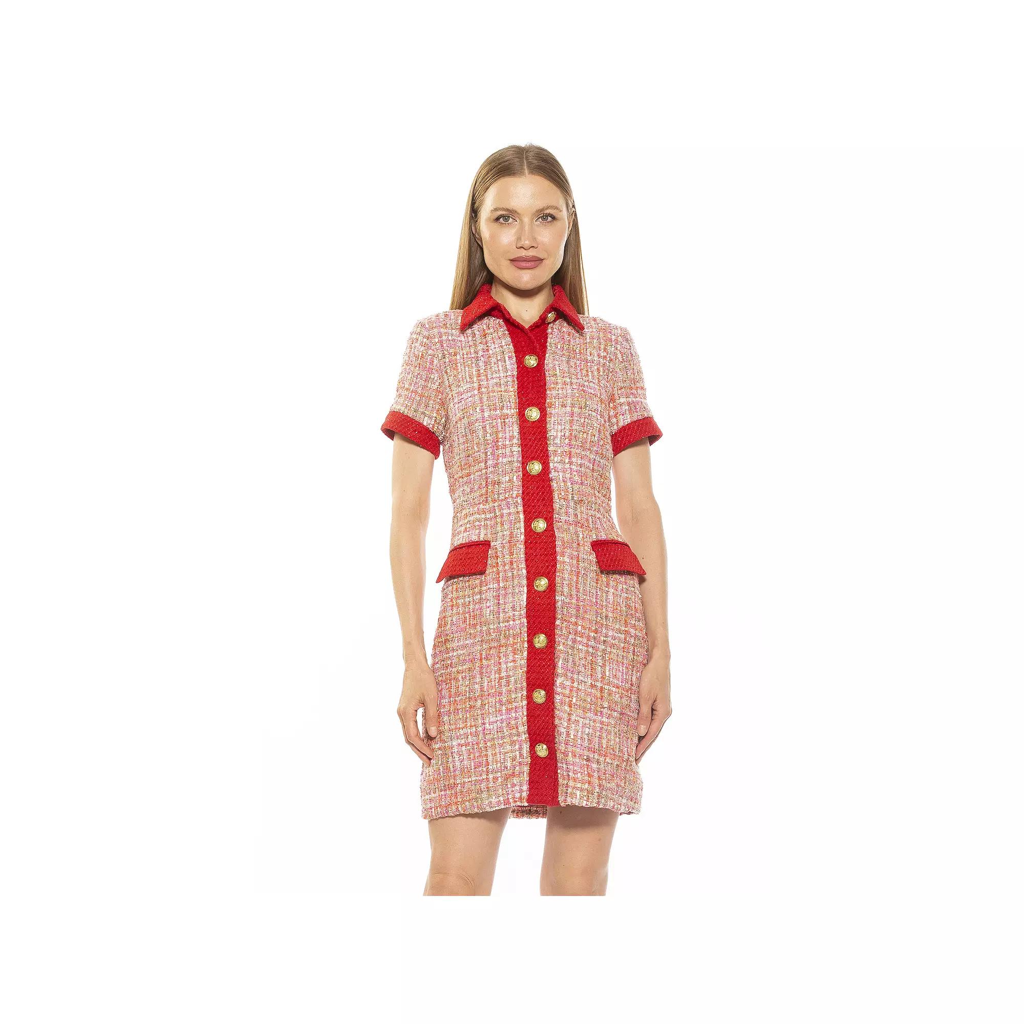 Women's ALEXIA ADMOR Jenni Collar Button Down Tweed Shirt Dress, Size: 6, Pink Team Product Image