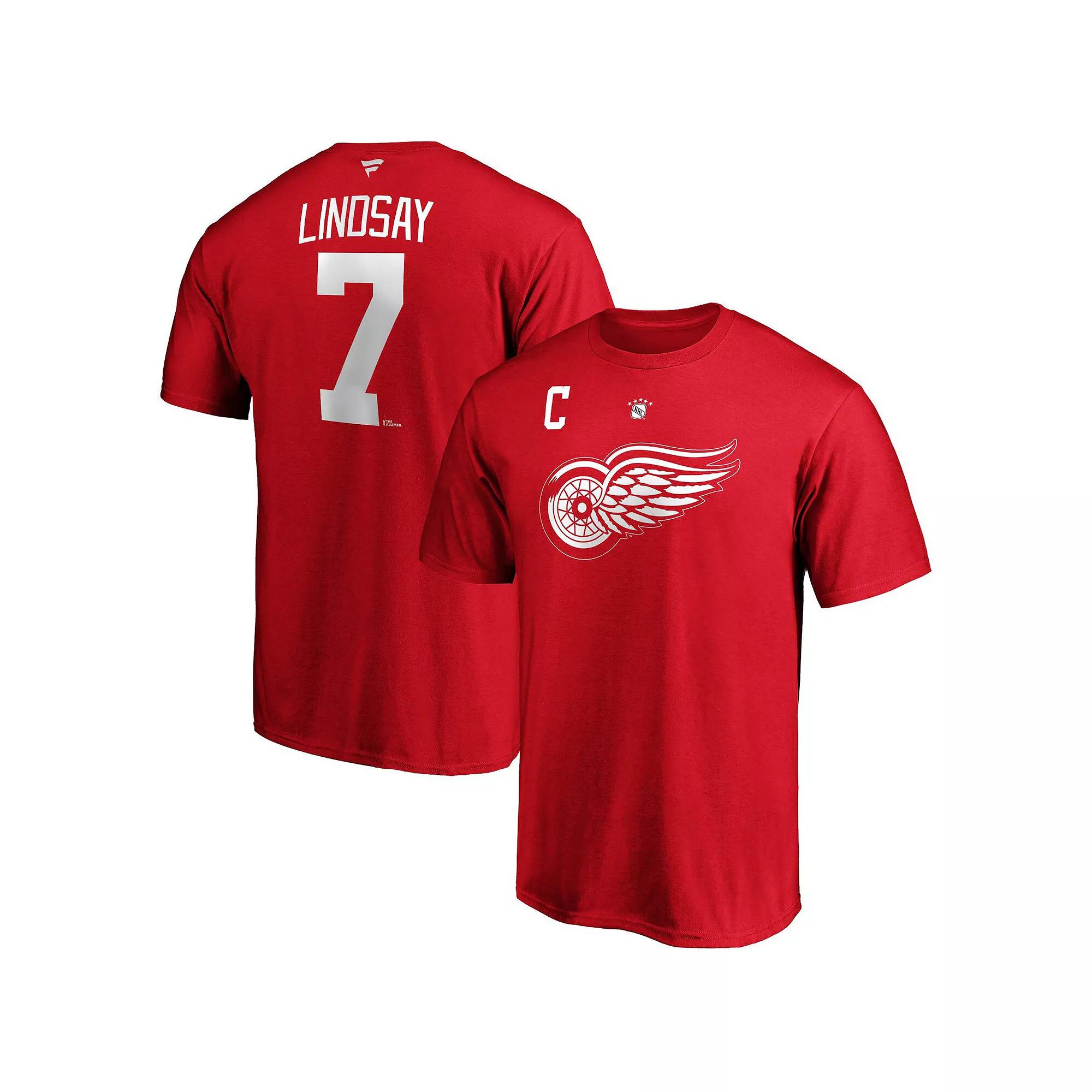 Men's Fanatics Branded Ted Lindsay Red Detroit Red Wings Authentic Stack Retired Player Name & Number T-Shirt, Size: Small Product Image