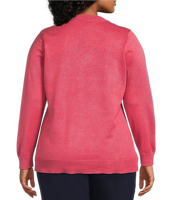 Investments Plus Size Jeweled V-Neck Long Sleeve Pullover Top Product Image