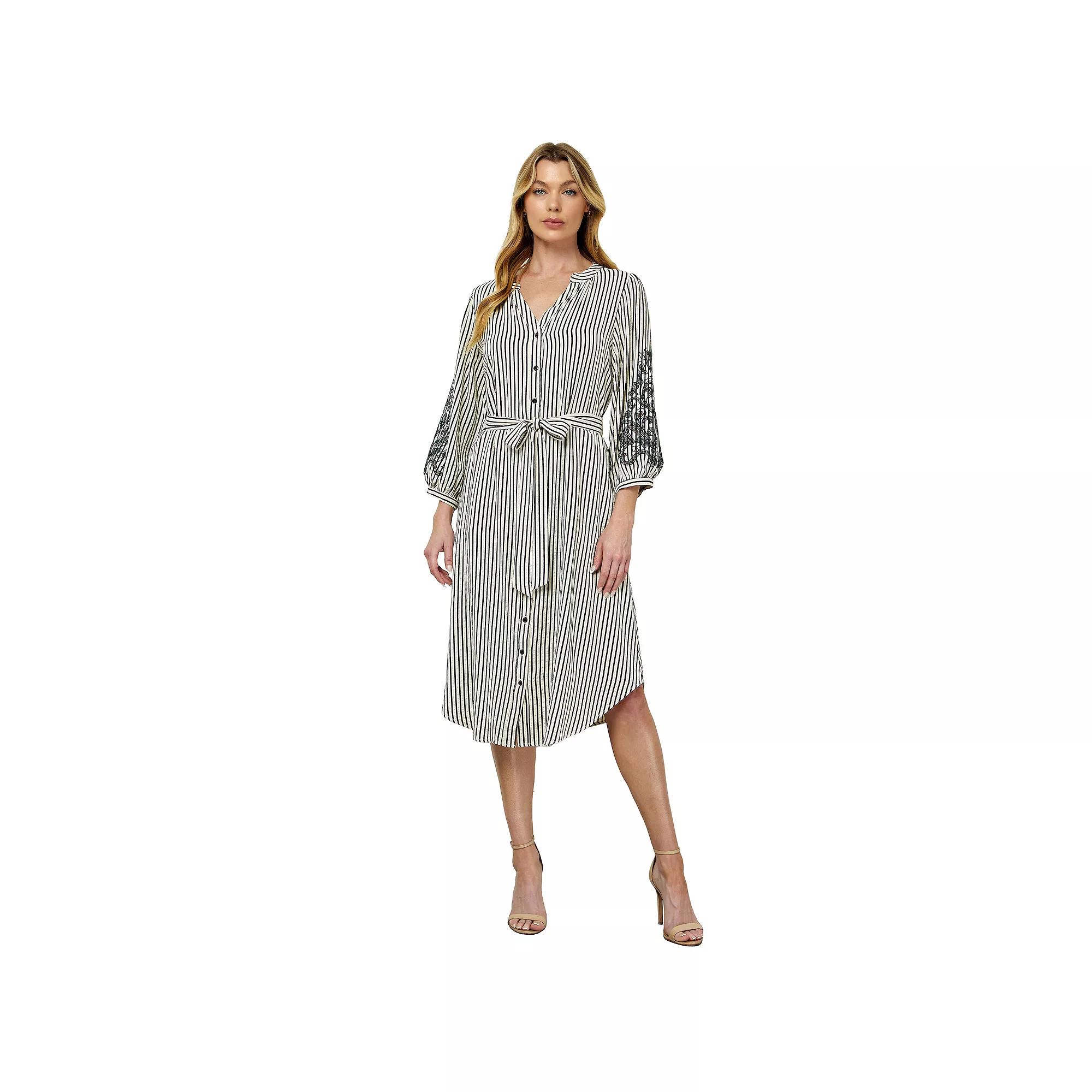 Women's Figueroa & Flower Yarn Die Peasant Dress, Size: Large, Ivory Black Product Image