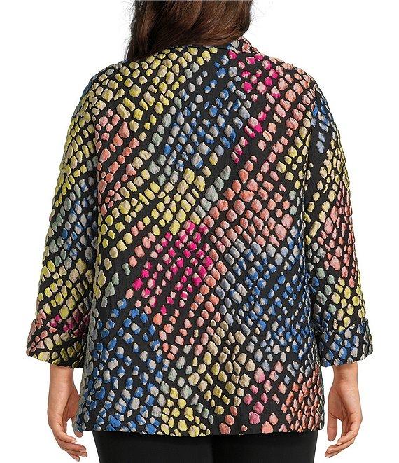 Caroline Rose Plus Mosaic Pattern Cloque Spread Collar Bracelet Sleeve Open-Front Statement Jacket Product Image