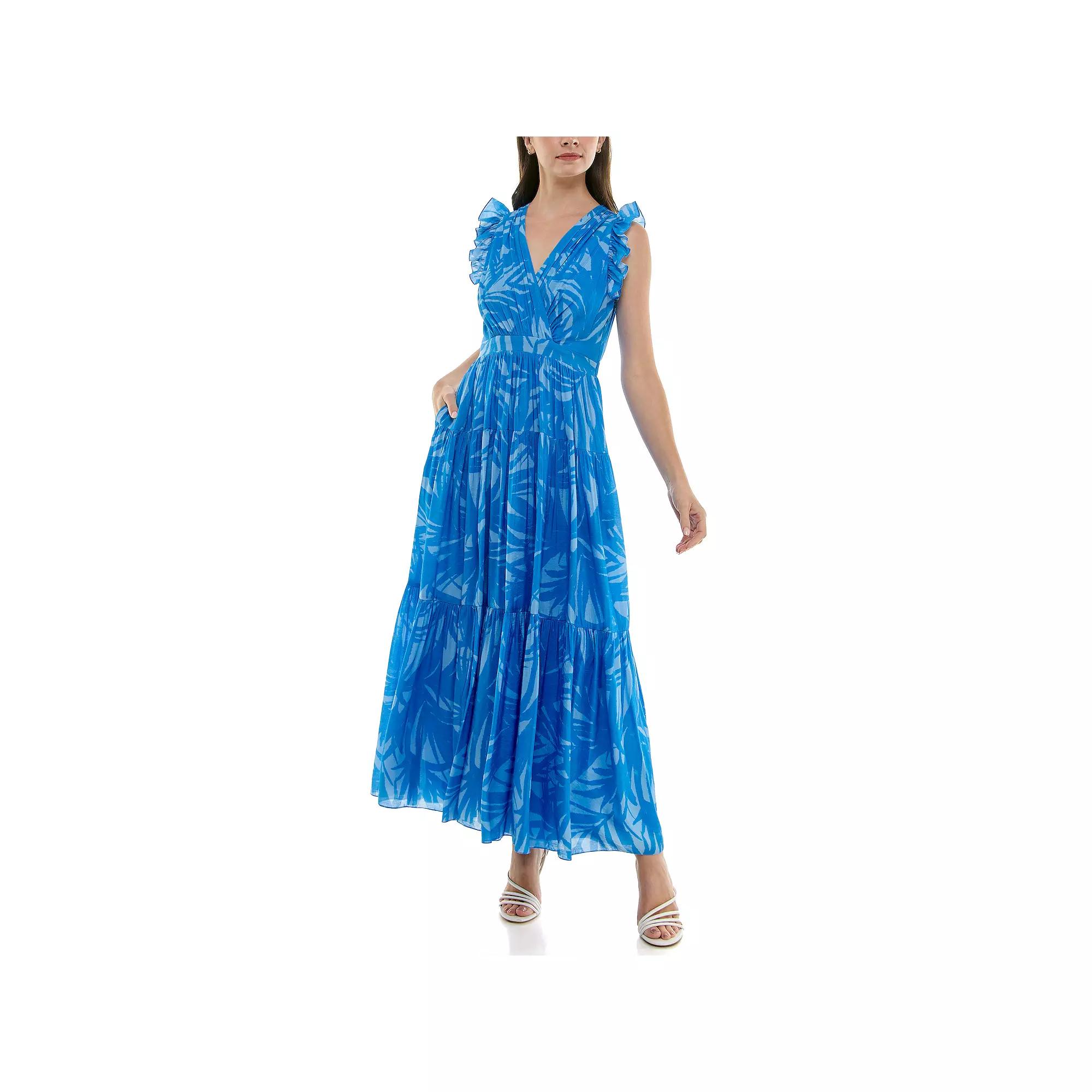 Women's Taylor Flutter Sleeve Tiered Maxi Dress, Size: 8, Oecan Blue Product Image