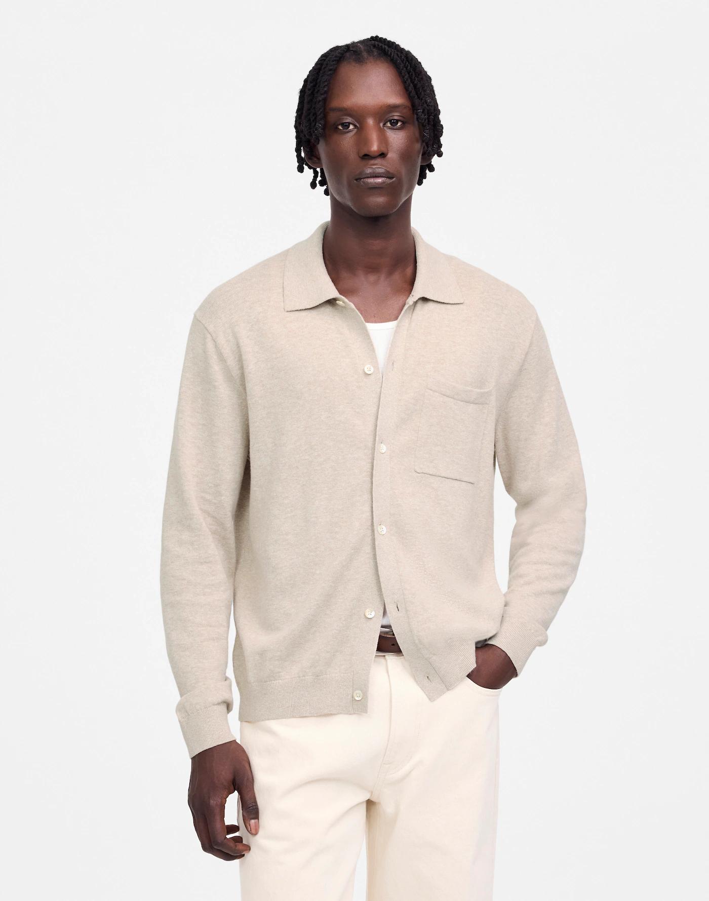 Button-Up Sweater Polo in Lightweight Cotton-Linen Blend Product Image