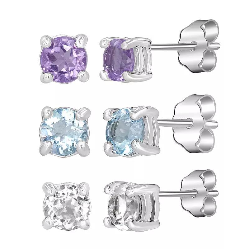 Gemistry Sterling Silver Round White Topaz & Topaz Earring Trio Set, Women's, Purple Blue Topaz Product Image