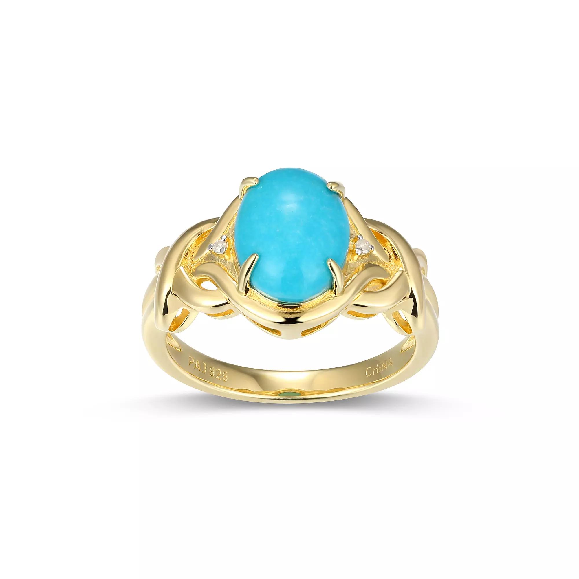 18k Gold Over Silver Stabilized Turquoise & Diamond Accent Ring, Women's, Size: 6, Gold Tone Product Image