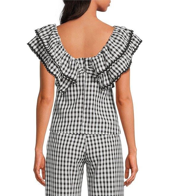 Sugarlips Dover Gingham Leot Ruffle V-Neck Cap Sleeve Babydoll Coordinating Top Product Image