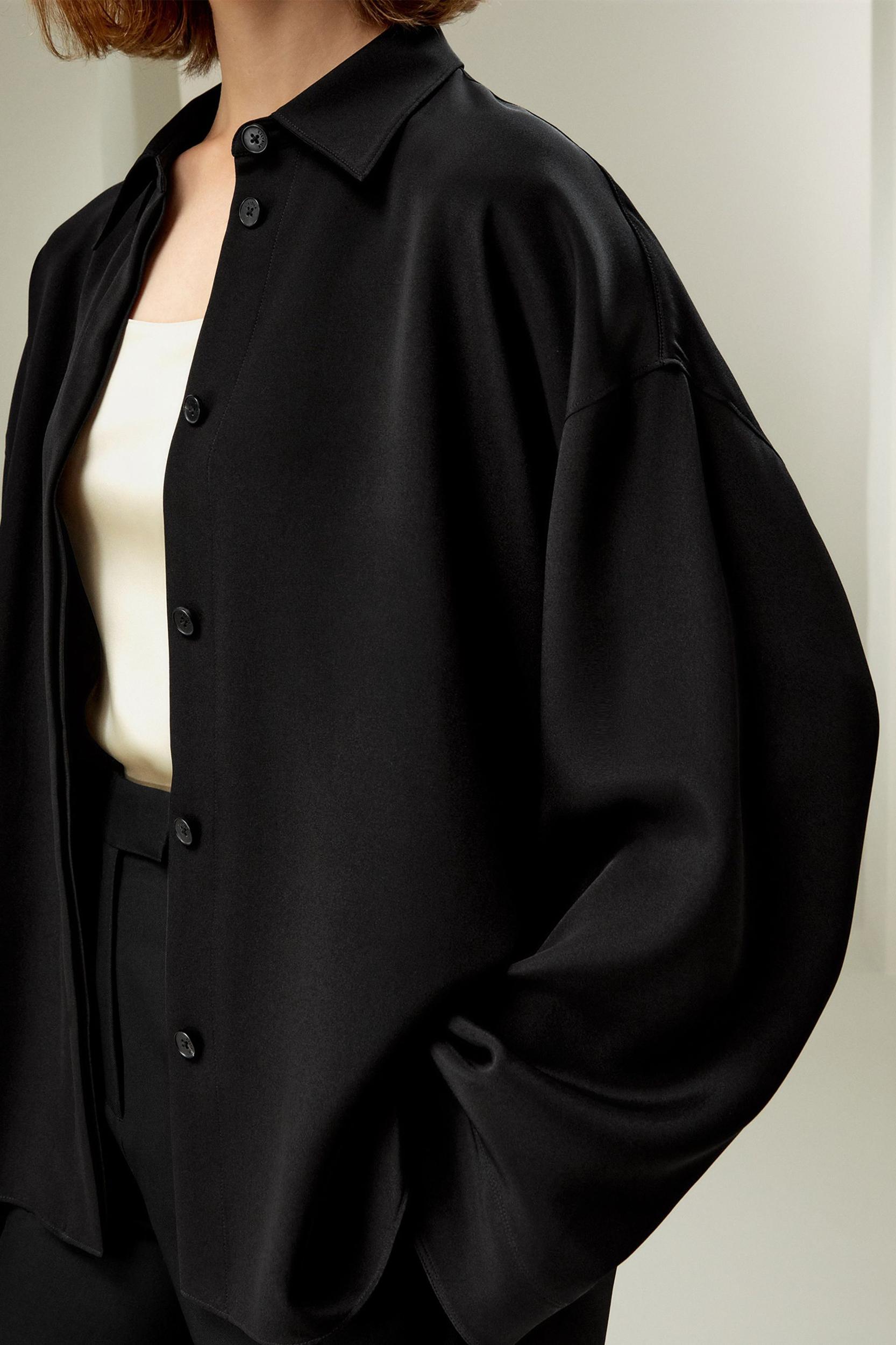 Relaxed Fit Drape Oversized Silk Shirt Product Image